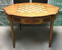 Checker Game Table Demilune Inlay Mahogany Folding