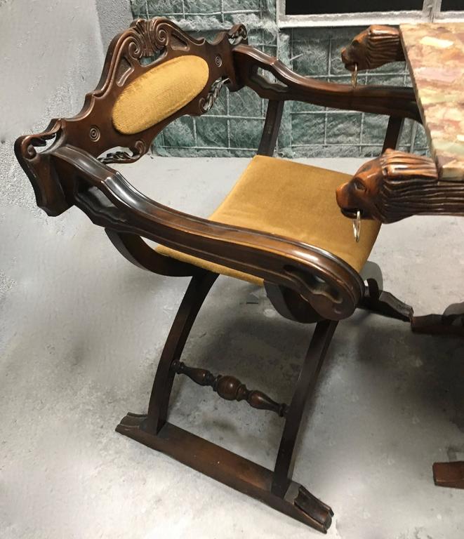 Pair Of Savonarola Chairs And Slatted Folding Table With Onyx 20th Century Pair Of Savonarola Chairs And Slatted Folding Table With Onyx Backgammon Board For