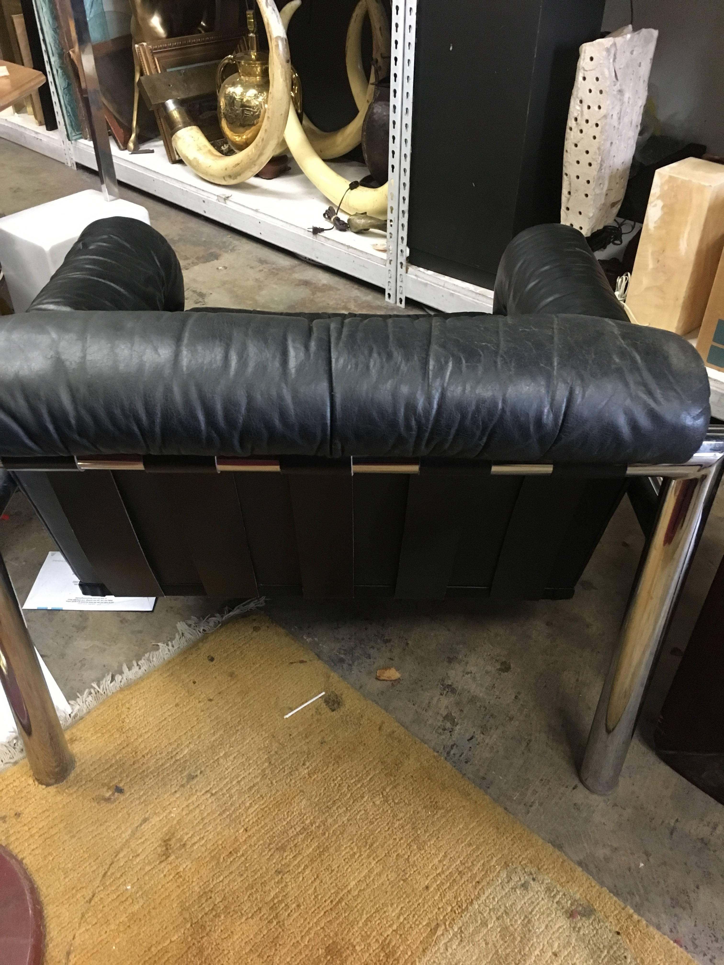 Pair of Leather and Chrome Lounge Chairs 2