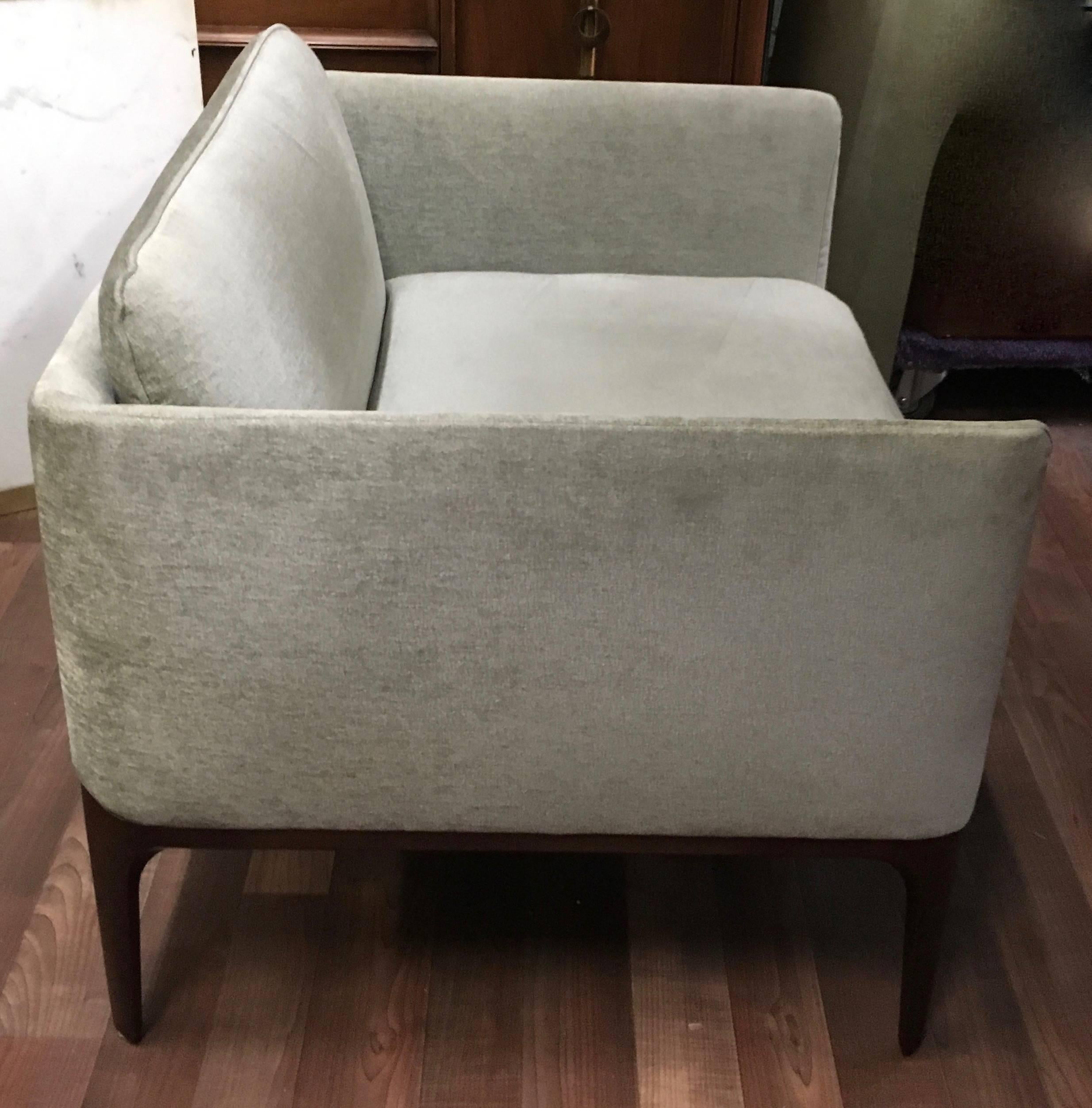 Mid-Century Modern Pair of Wide and Deep Upholstered Modern Chairs with Wooden Frame