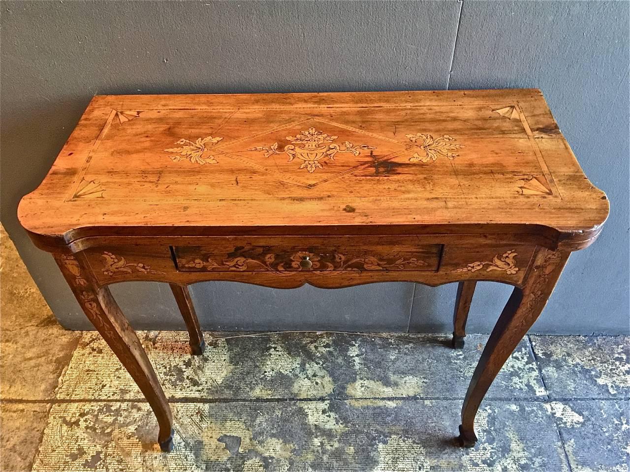 18th Century and Earlier Italian Walnut Fold-Over Rococo Games Table, circa 1750-1760