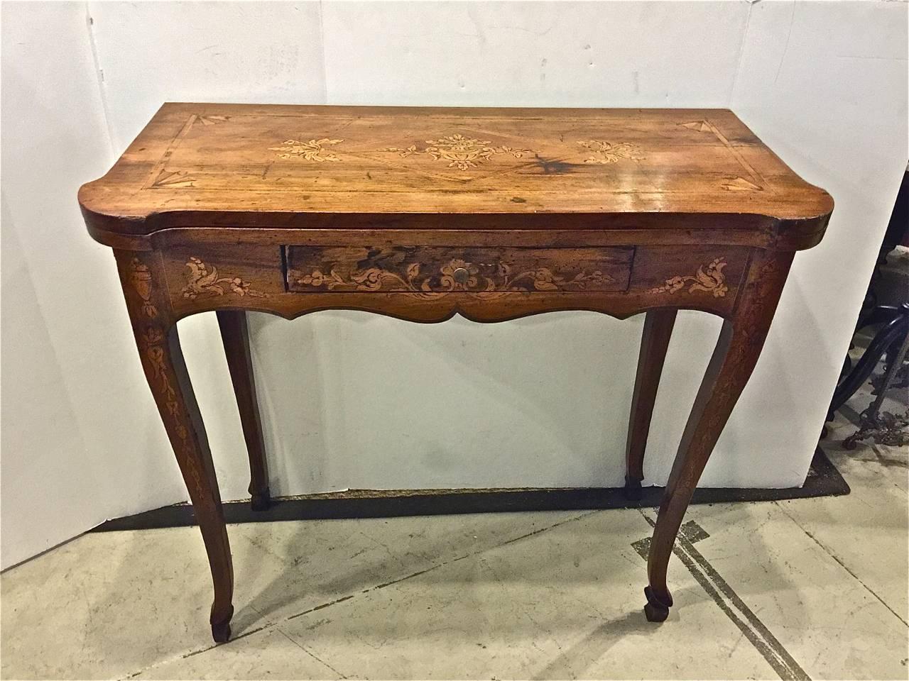 Italian Walnut Fold-Over Rococo Games Table, circa 1750-1760 1