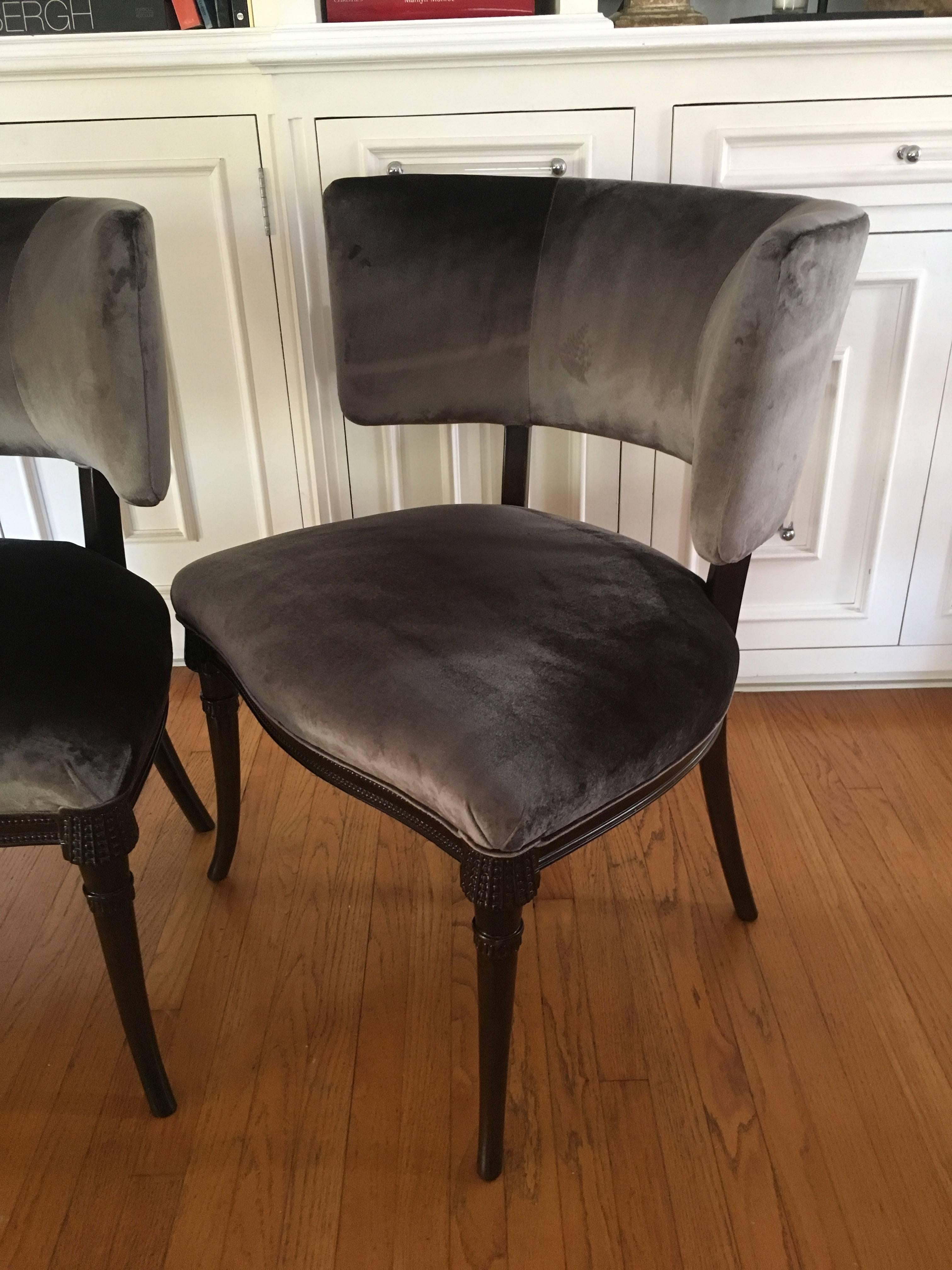 Lacquered Pair of Grosfeld House Chairs in Belgian Velvet