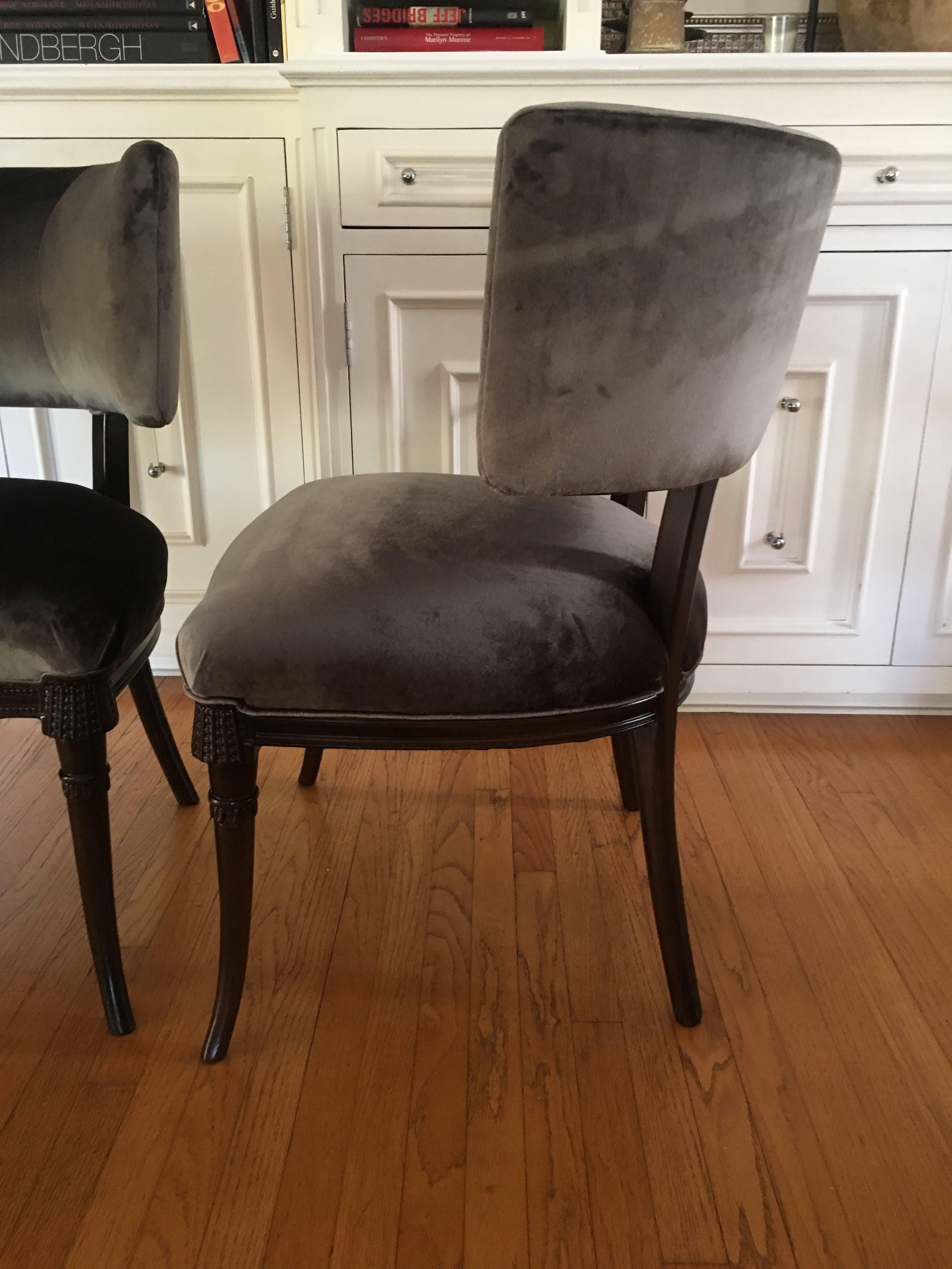 Pair of Grosfeld House Chairs in Belgian Velvet In Excellent Condition In Los Angeles, CA