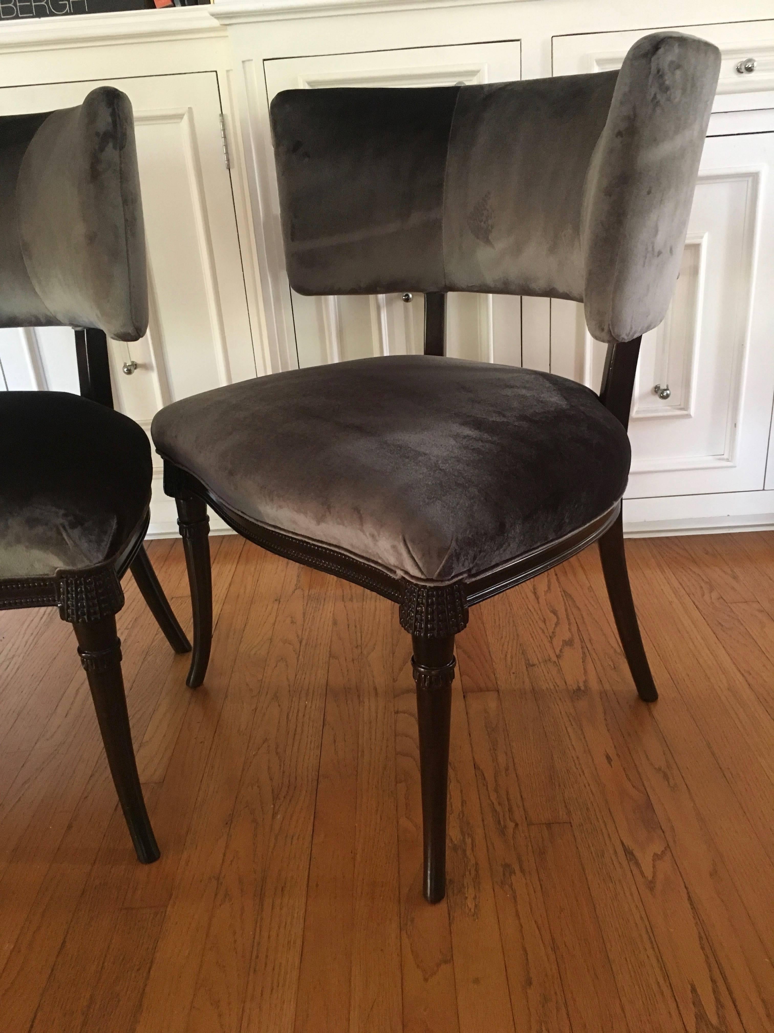 Upholstery Pair of Grosfeld House Chairs in Belgian Velvet
