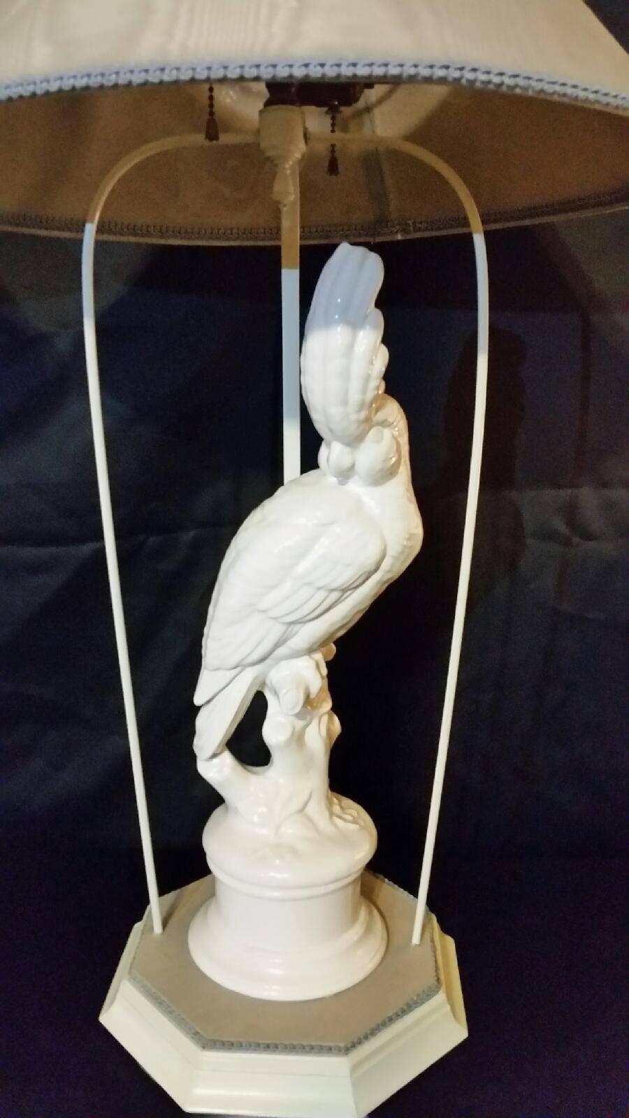 Pair of Ceramic Cockatoo Table Lamps In Excellent Condition In Los Angeles, CA