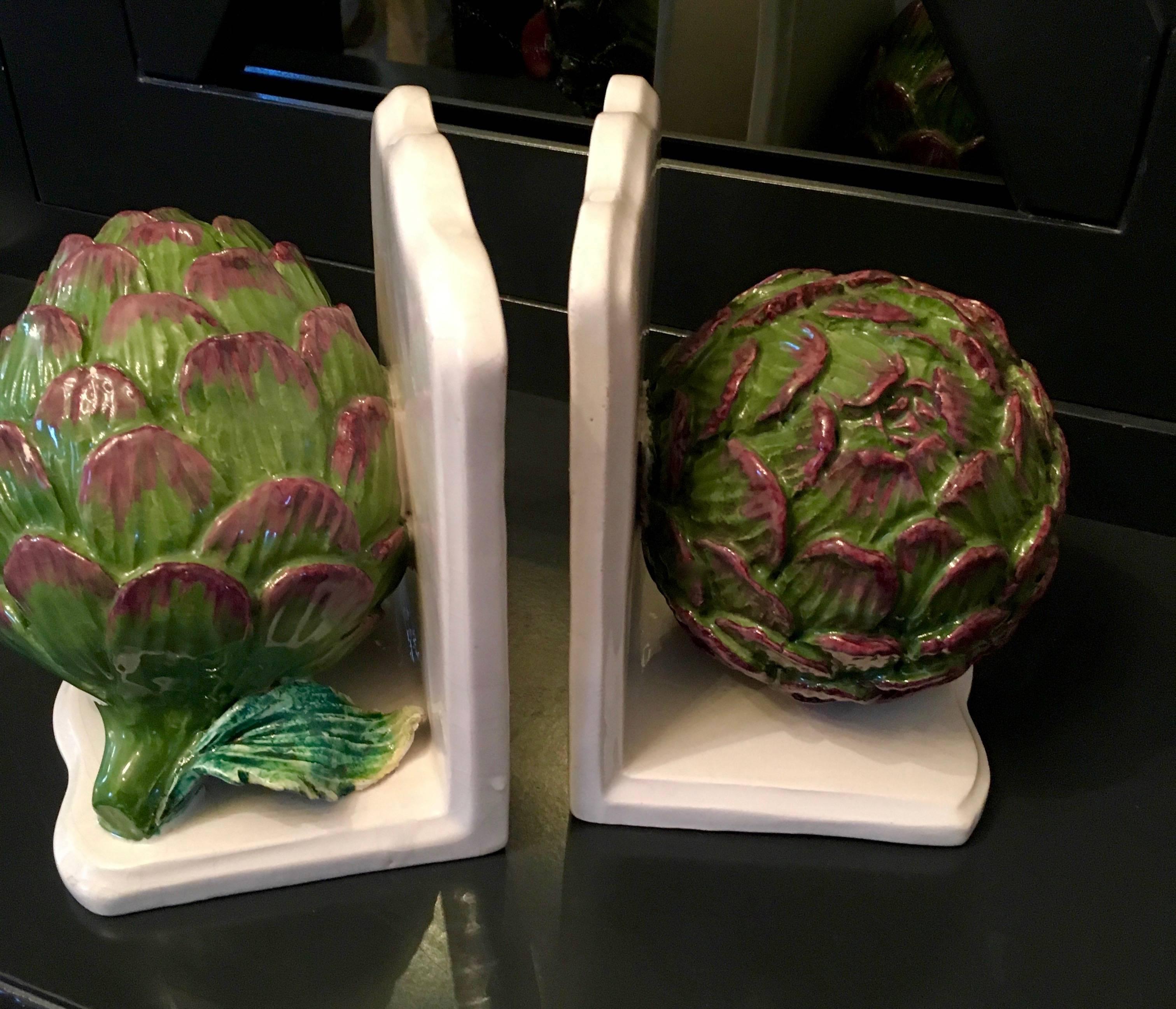 For the Chef who takes pride in, not only their kitchen, but the way they represent their prized Cook books and recipes, a stunning pair of Italian Ceramic Artichokes, a couple of minor chips have been touched up and are non-noticeable (very small).