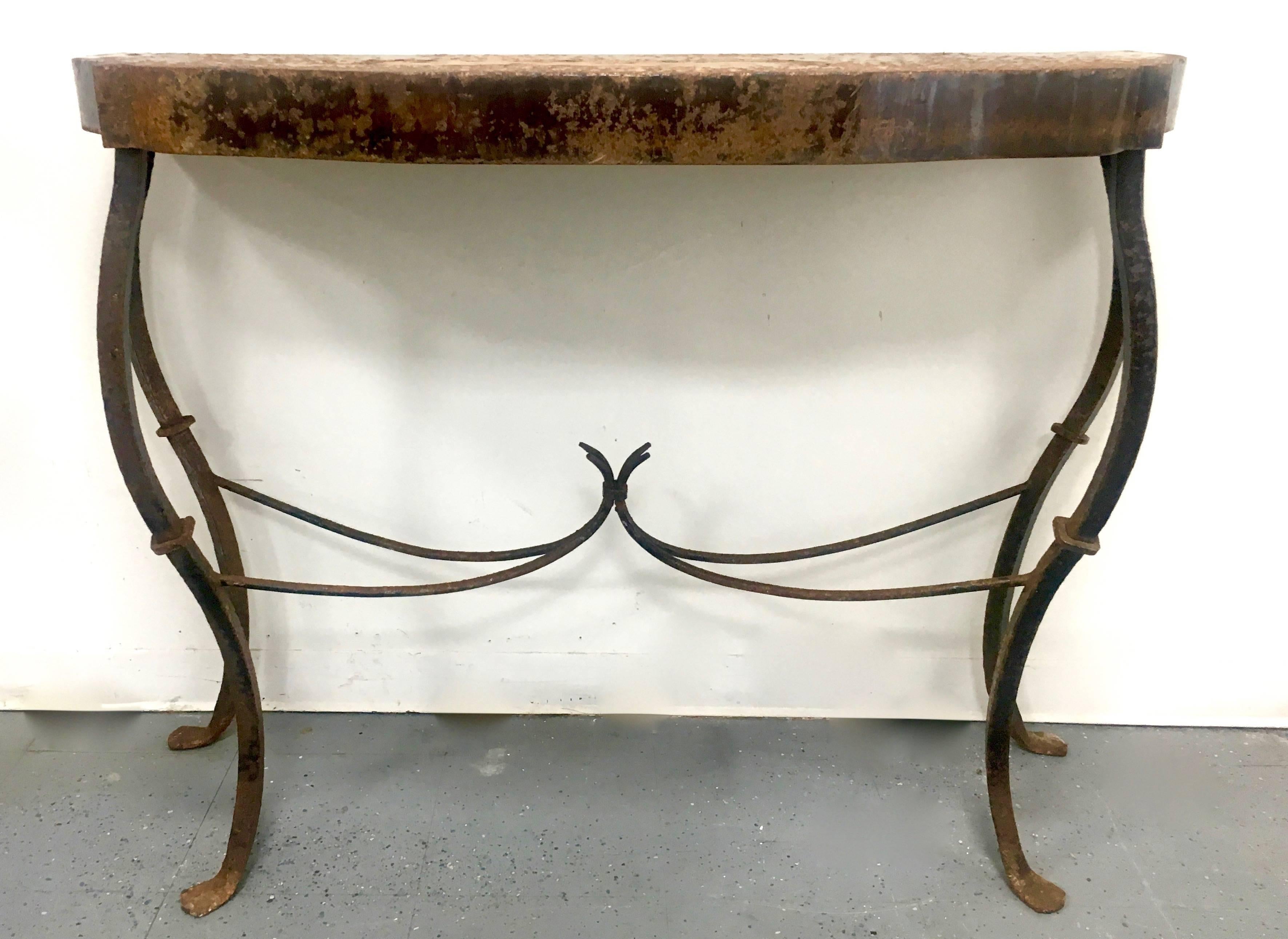 Wrought Iron French Console Table with Deep Patina In Excellent Condition In Los Angeles, CA