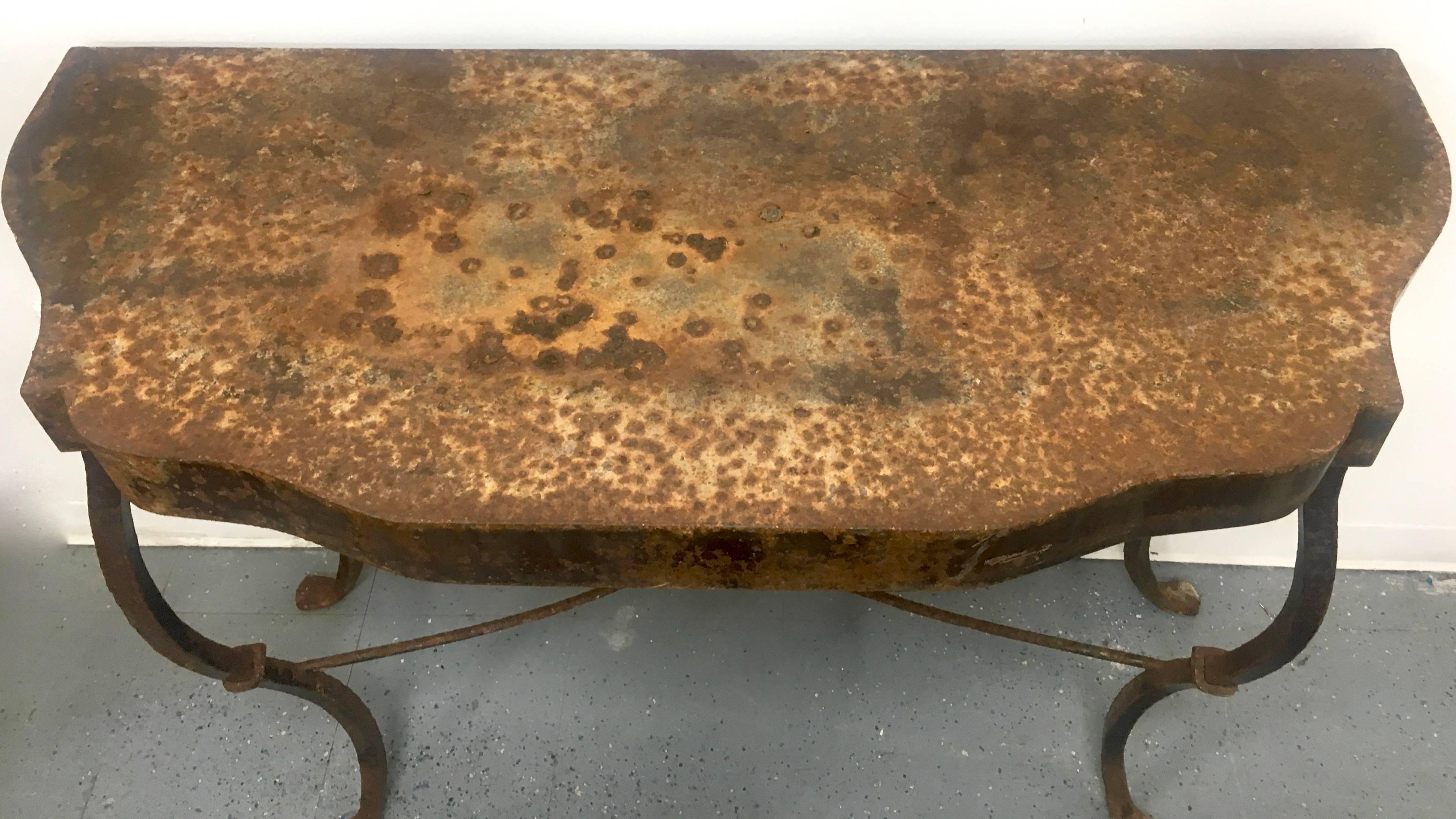 Wrought Iron French Console Table with Deep Patina 1