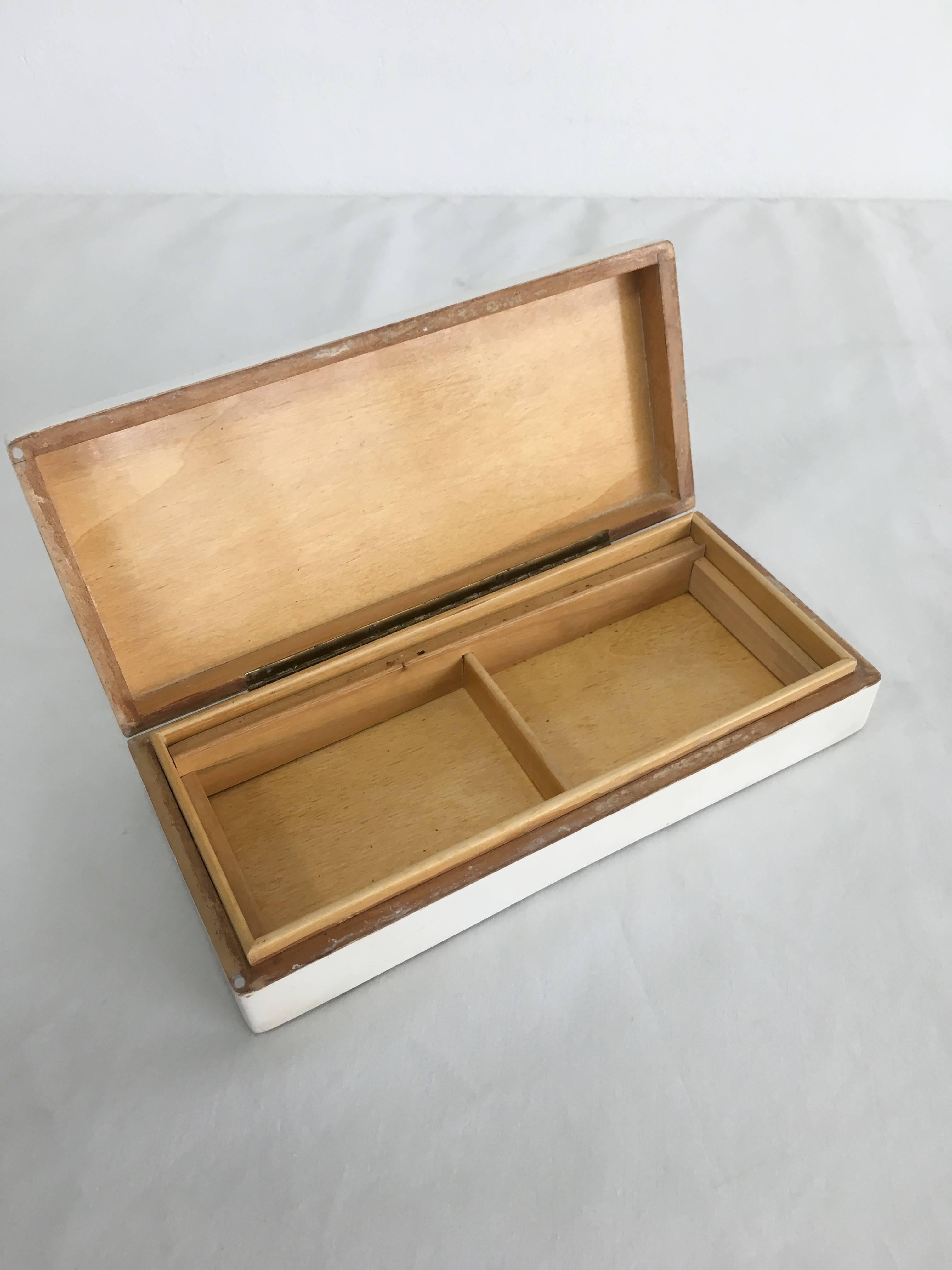 Mid-Century Modern Wooden Two-Compartment Box in the Manner of Fornasetti