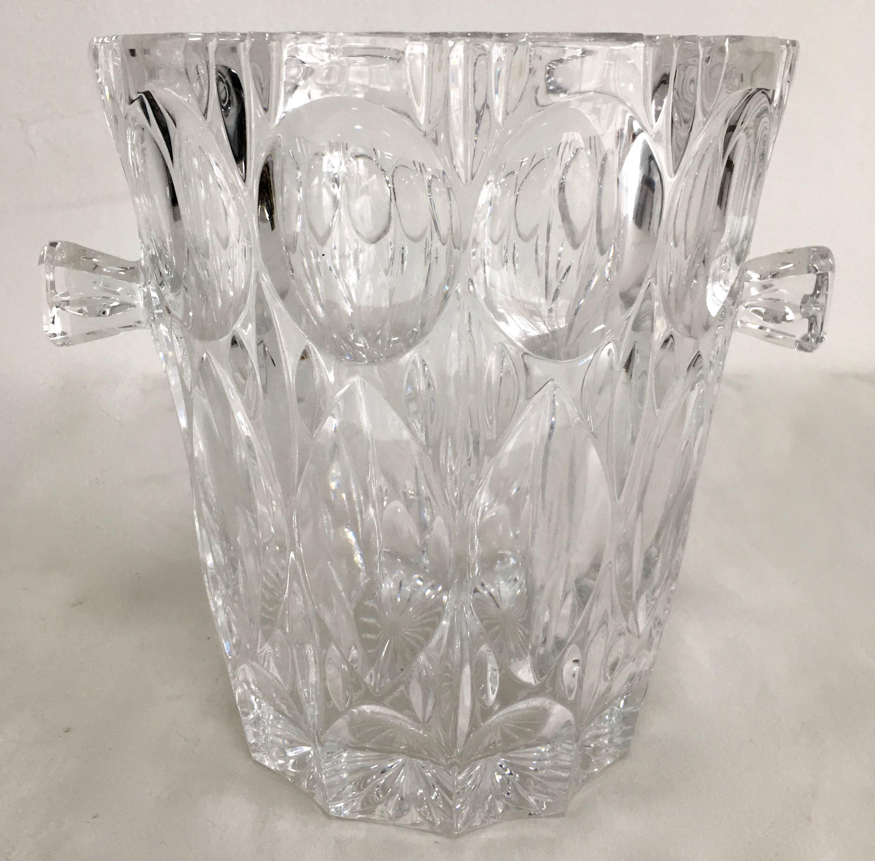 Mid-Century Modern Crystal Ice Bucket with Handles