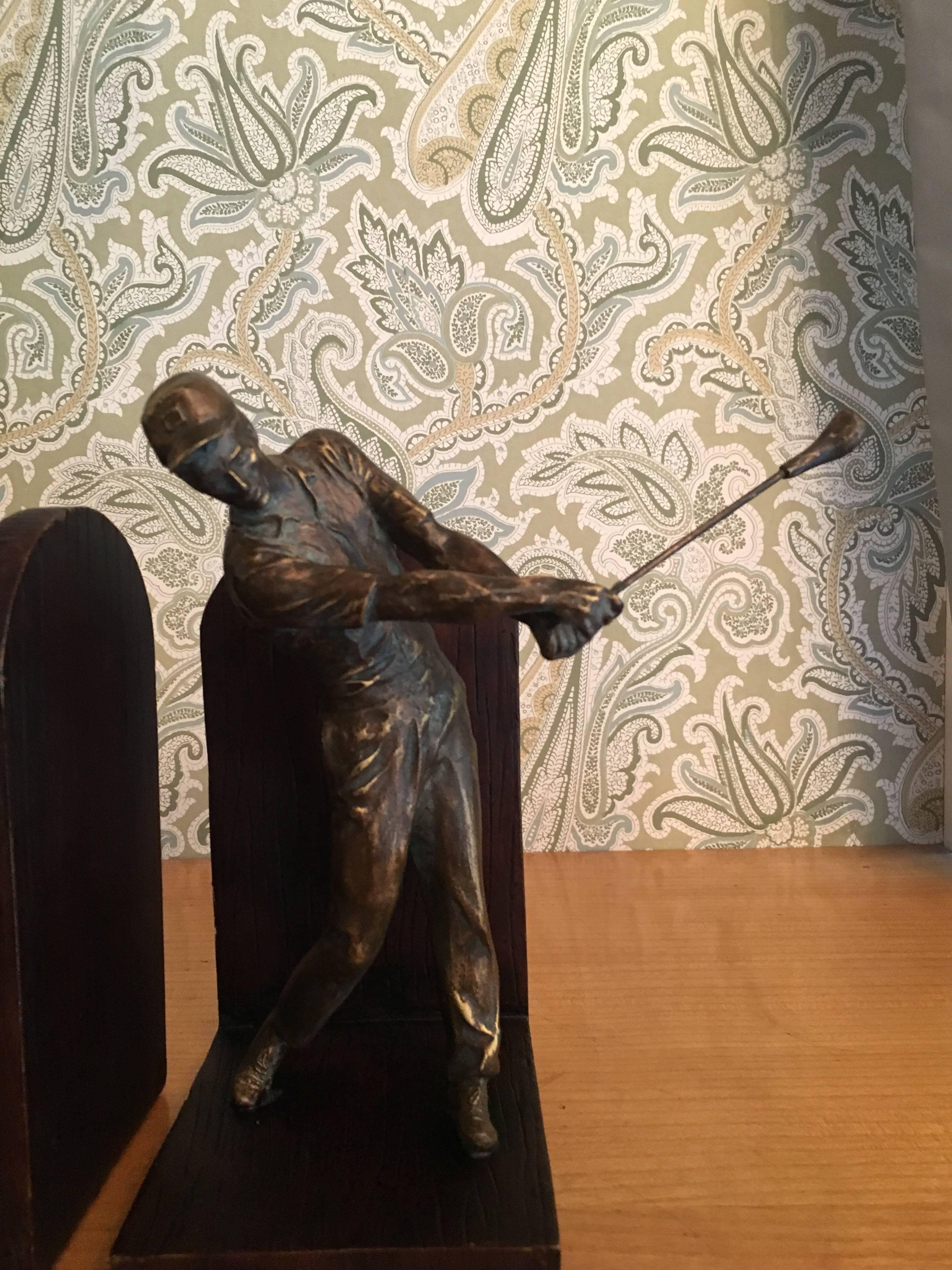 20th Century Pair of Bookends with Phenomenal Three Dimensional Golfer