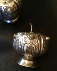 Sterling Silver Mexican Salt Pepper Shakers with Inlaid Bone