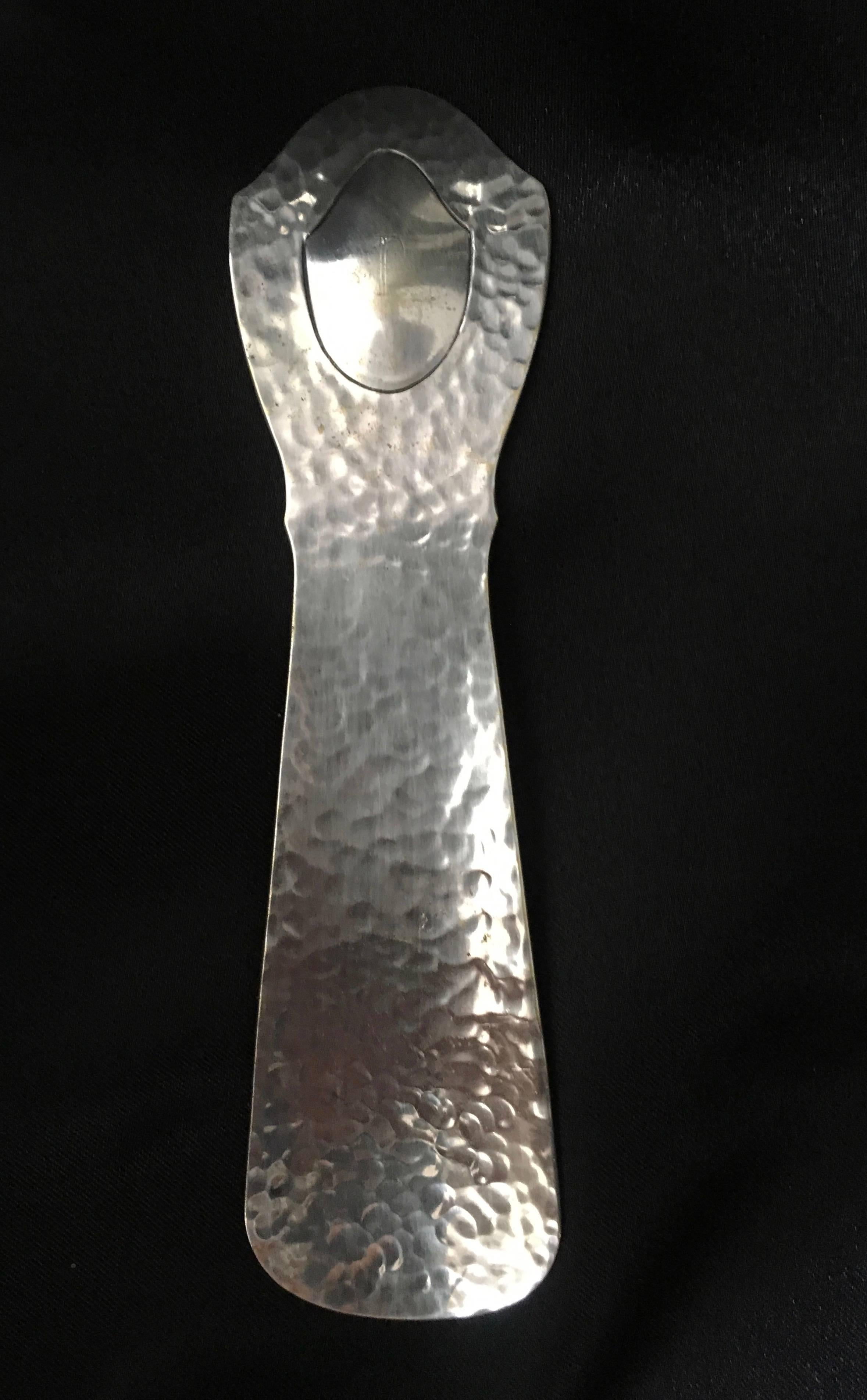 Hammered silver plate shoe horn - for the men’s closet or dressing area - lovely in a silver tray and perfect for that shoe that is a bit snug! A handsome addition to the men’s wardrobe.