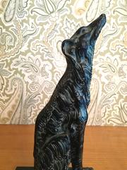 Metal Sculpture of Borzoi Dog on Marble Stand Bookend