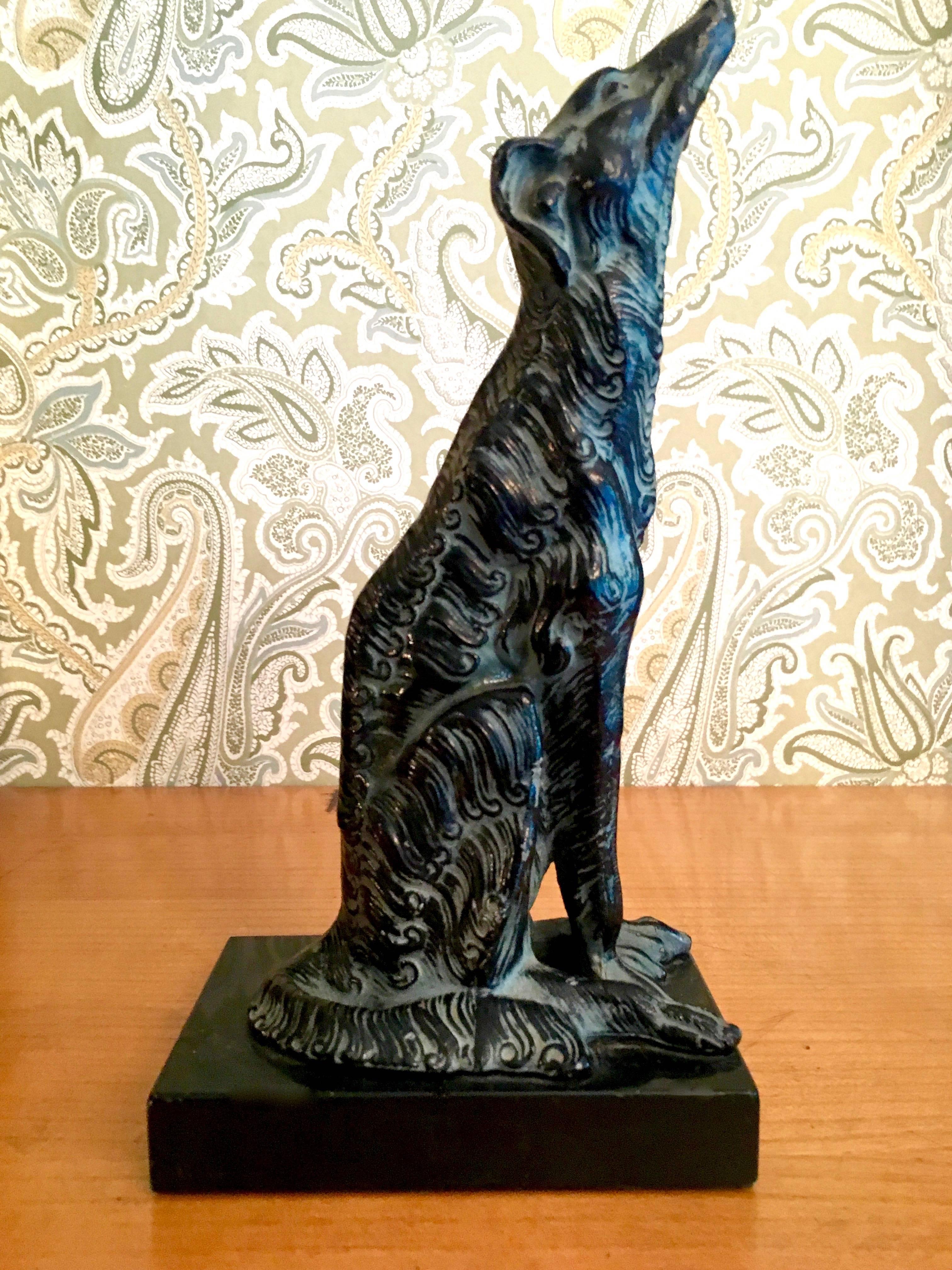 Metal Sculpture of Borzoi Dog on Marble Stand Bookend In Excellent Condition In Los Angeles, CA