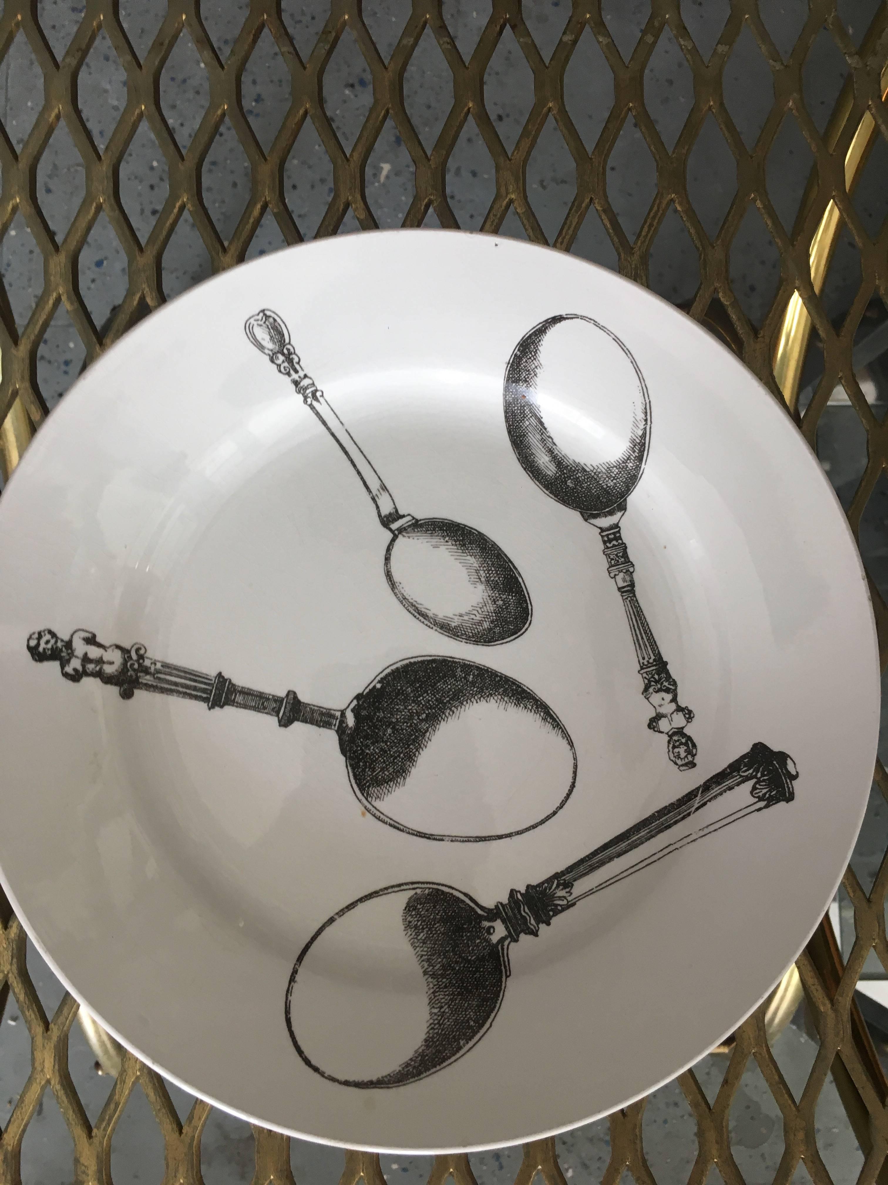 20th Century Pair of Rare Fornasetti Italy Plates with Utensils