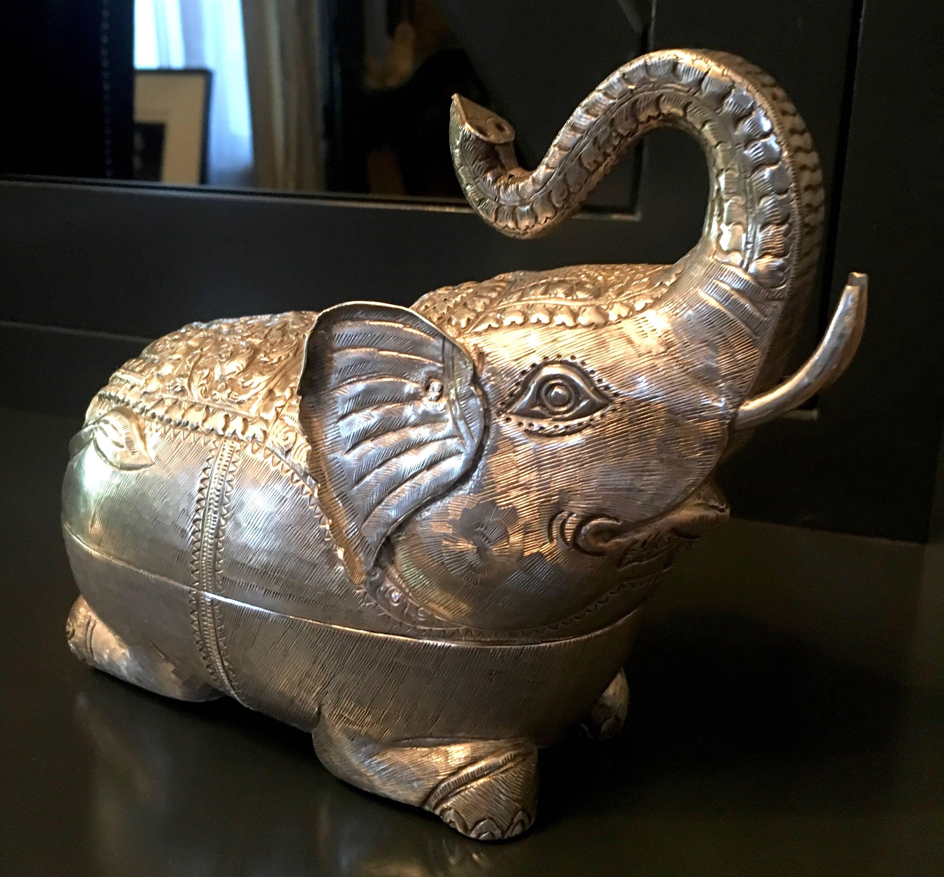 Mid-Century Modern Impressive Sterling Silver Elephant Box