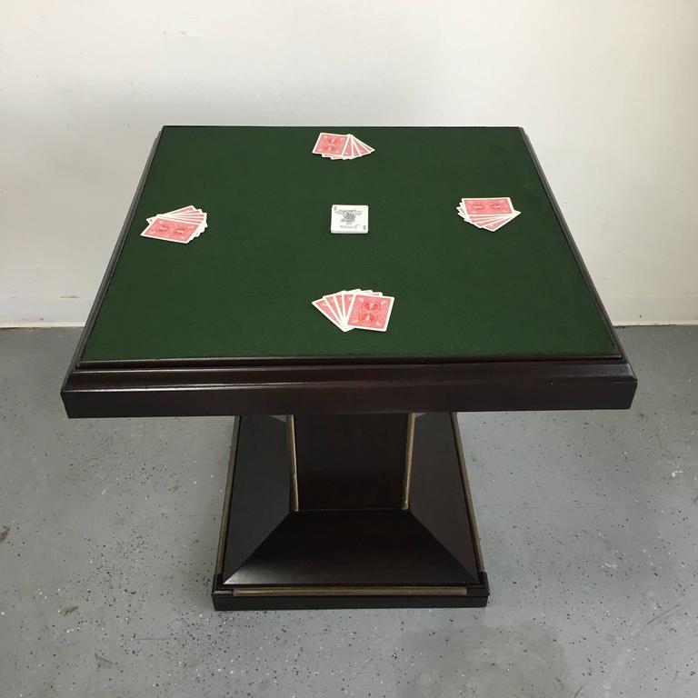 Walnut Flip Top Centre Game Table with Bronze Detailing on Base and
