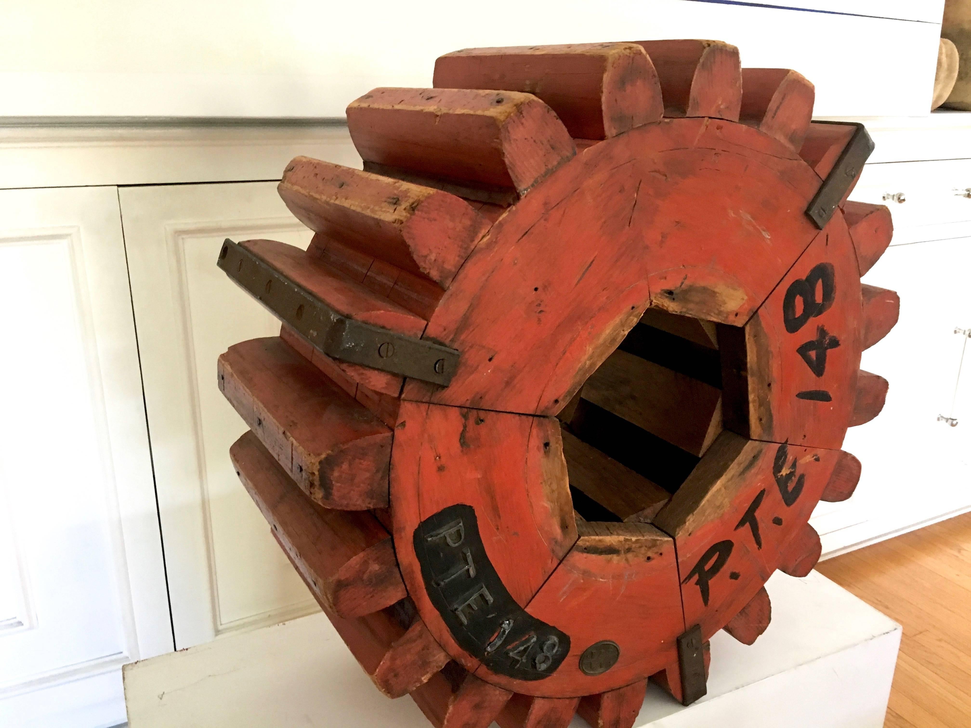 Monumental architectural Industrial wooden gear / cog mold. Imagine that this ran something very important a great decorative item on a shelf or sitting in the corner. Or add a piece of glass to make a great side or coffee table.