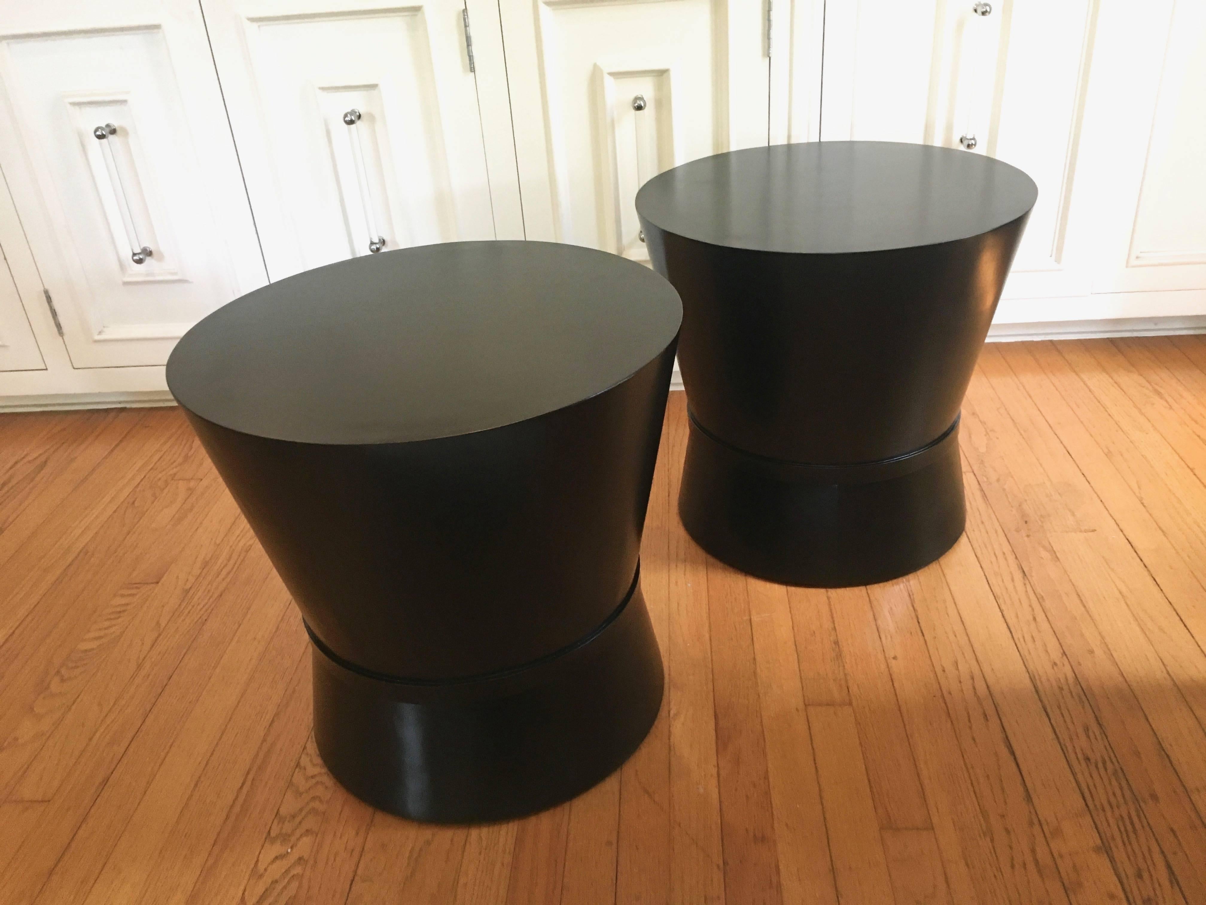 Modern Pair of Wood Drum Tables