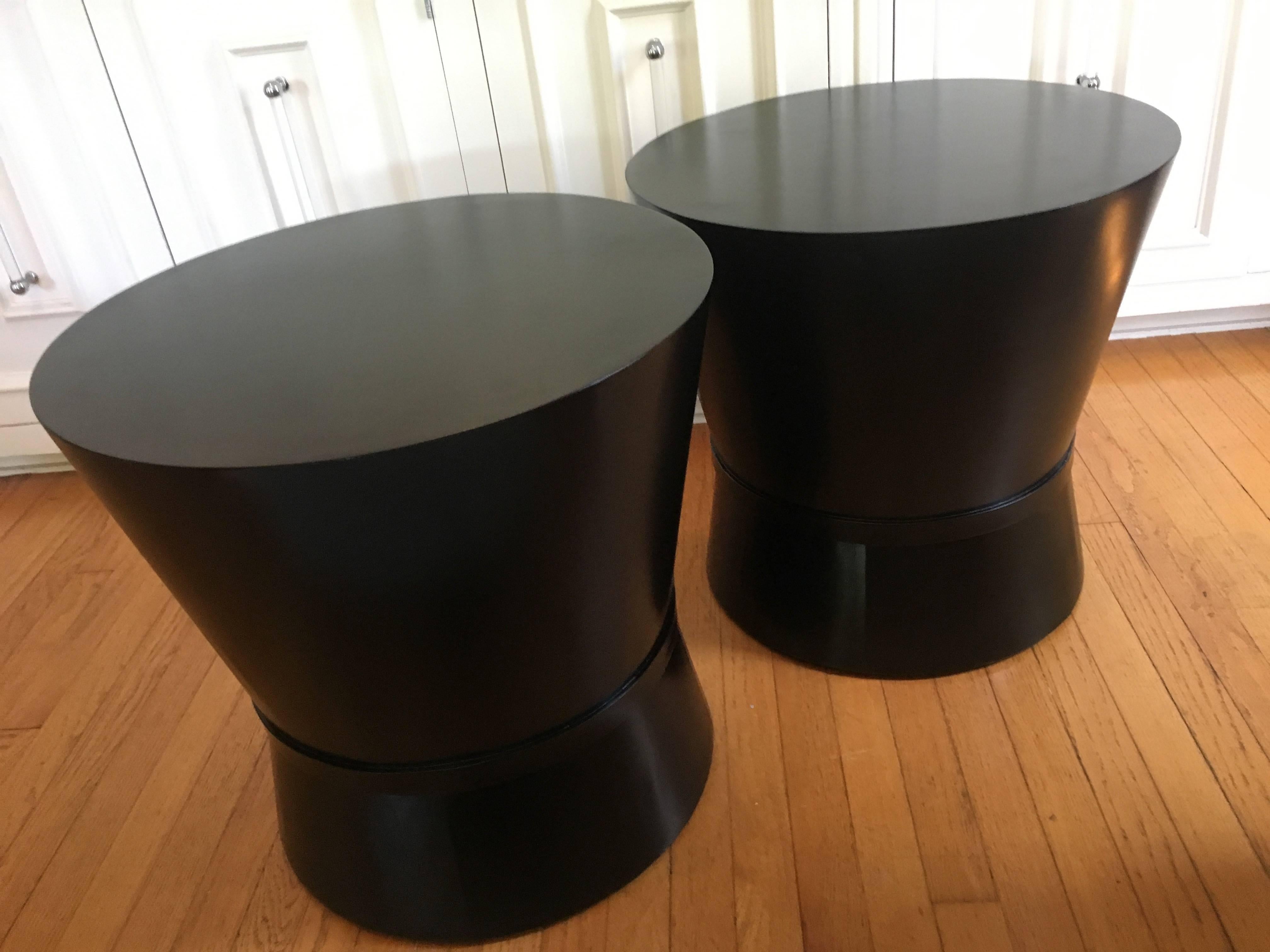 Pair of Wood Drum Tables In Excellent Condition In Los Angeles, CA