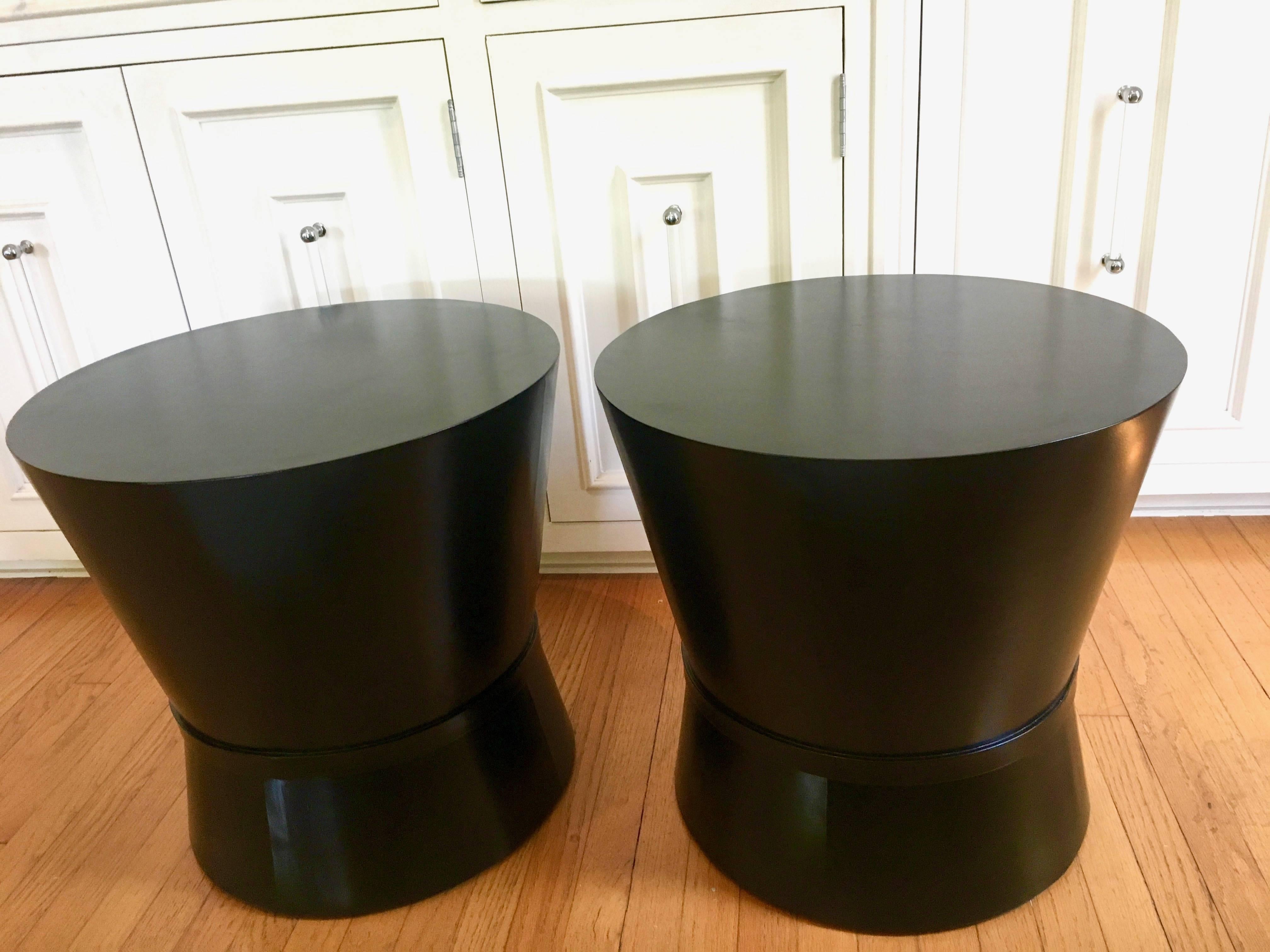 Contemporary Pair of Wood Drum Tables