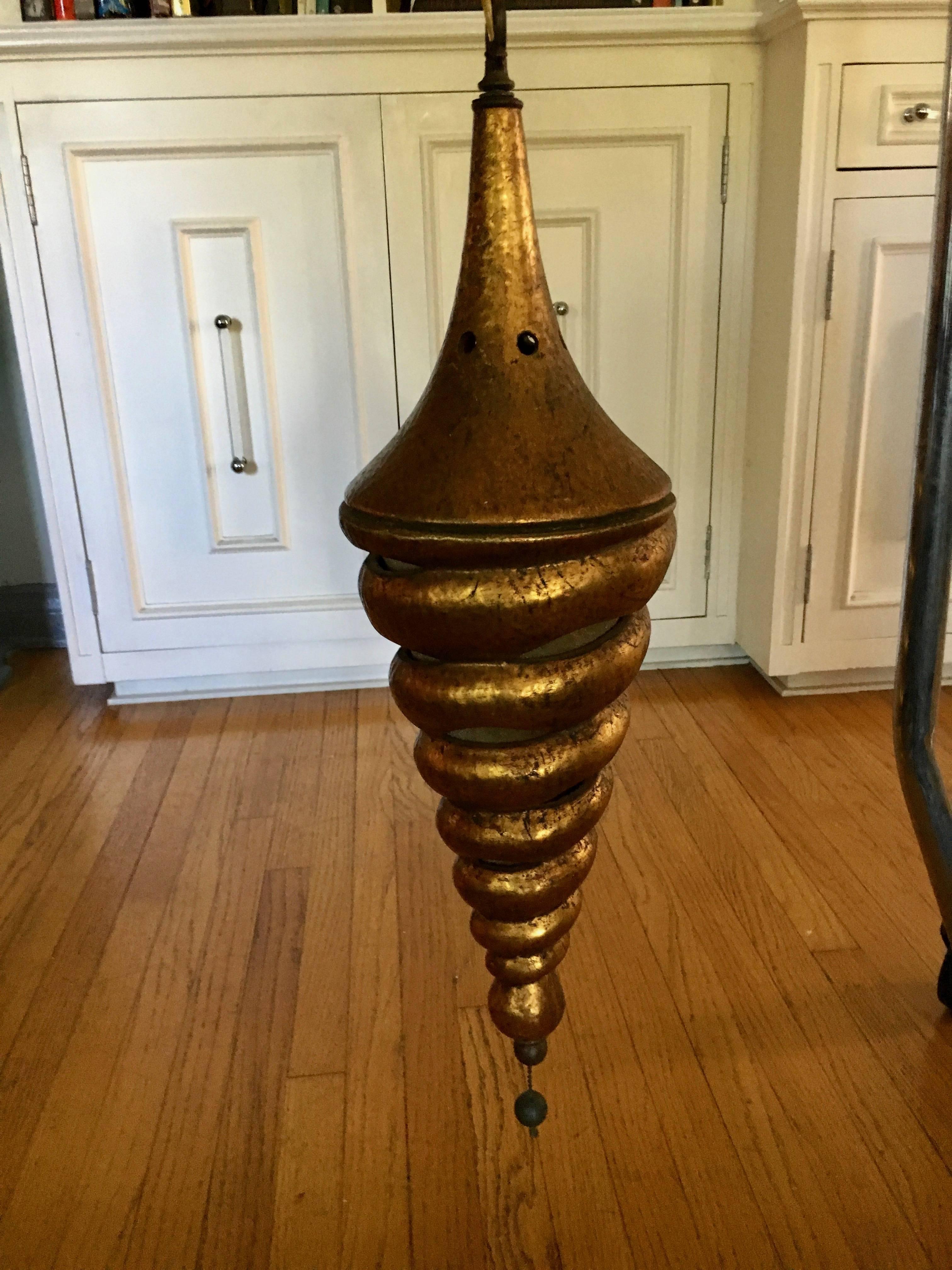 Mid-Century Modern Mid-Century Italian Gilt Spiral Pendant Lamp