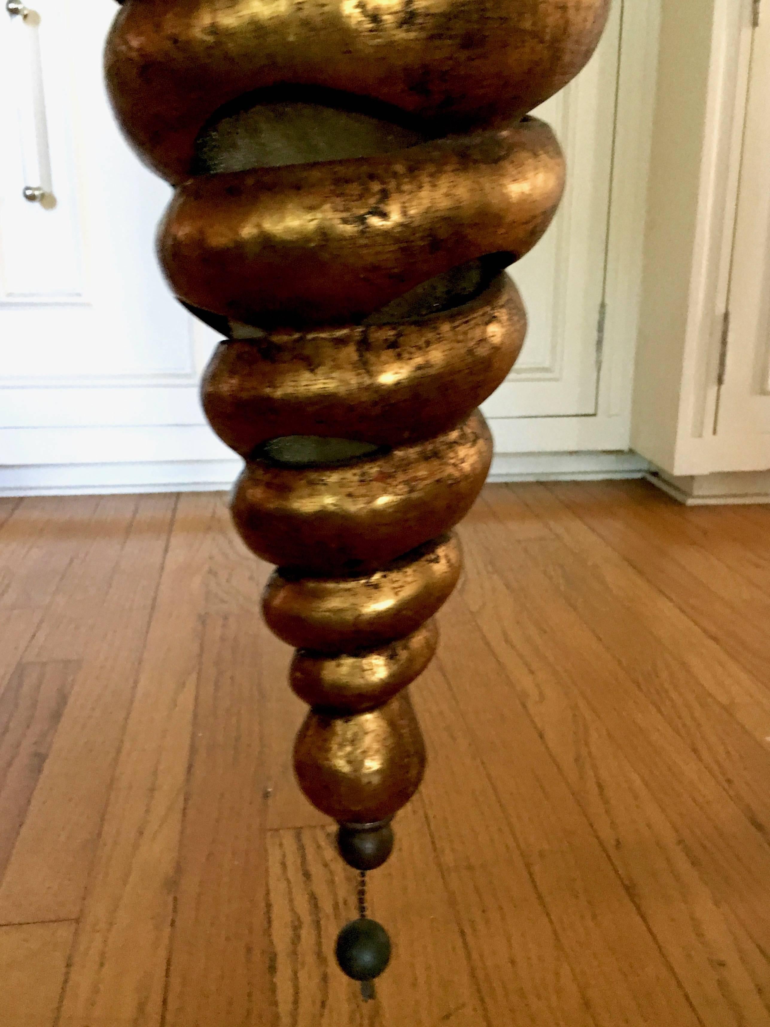 Mid-Century gilt spiral pendant lamp 6' chain cord. Mica insert creating warm glow.
