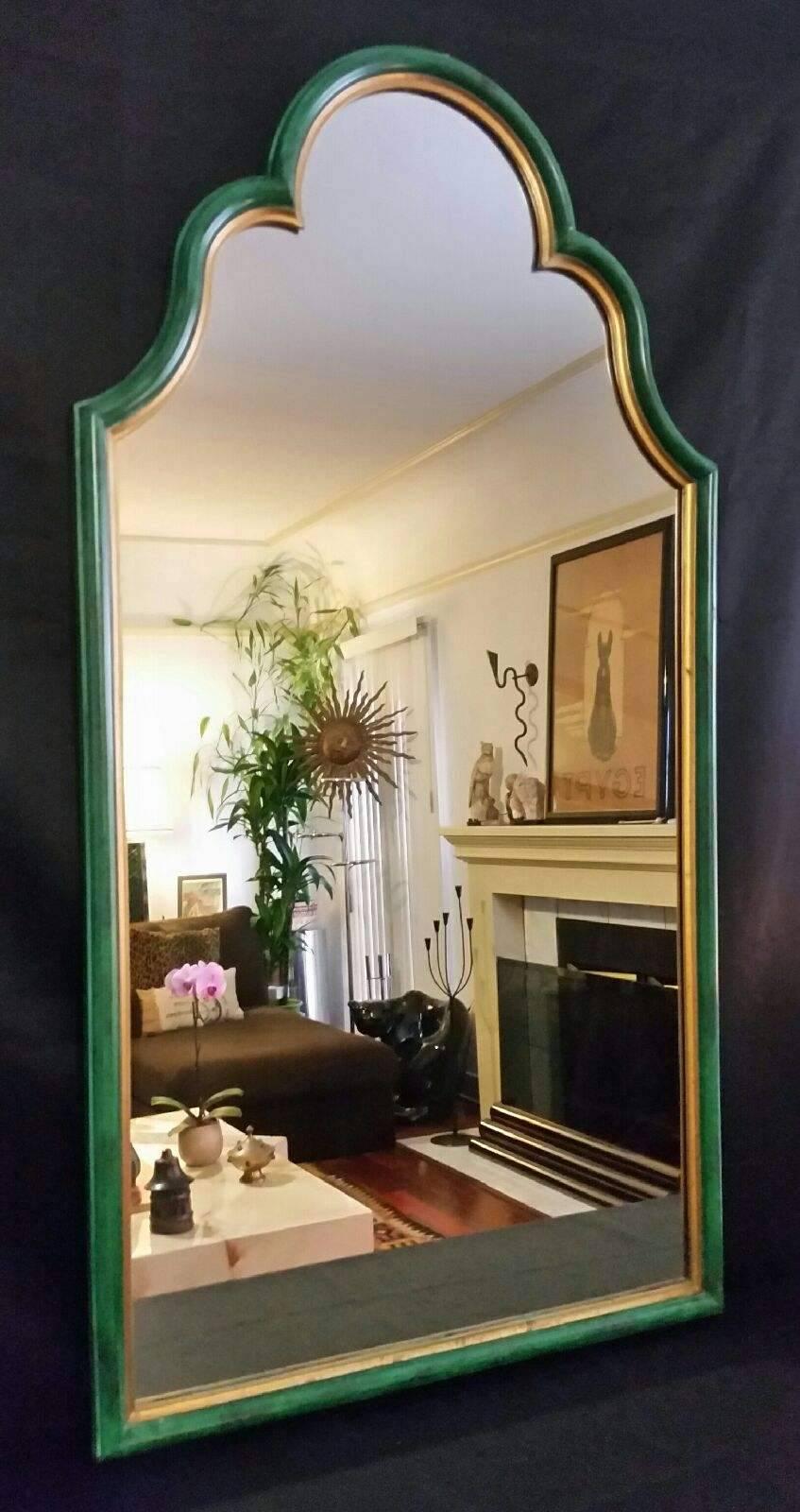 Mid-Century Modern Pair of Mid-Century Wooden Mirrors with Faux Malachite and Gold Trim