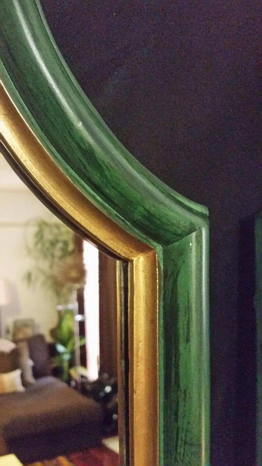 Pair of Mid-Century Wooden Mirrors with Faux Malachite and Gold Trim 1