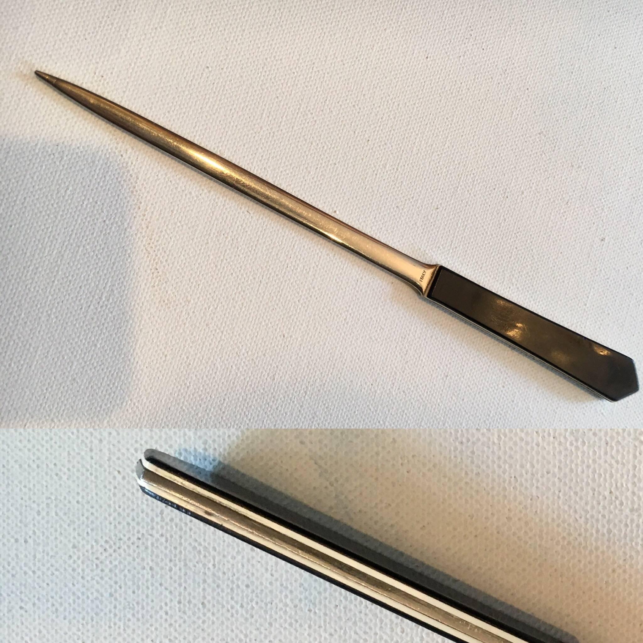 Italian silver and Bakelite letter opener - a lovely addition to your sophisticated desk - the sides are a layered - see detail image.


