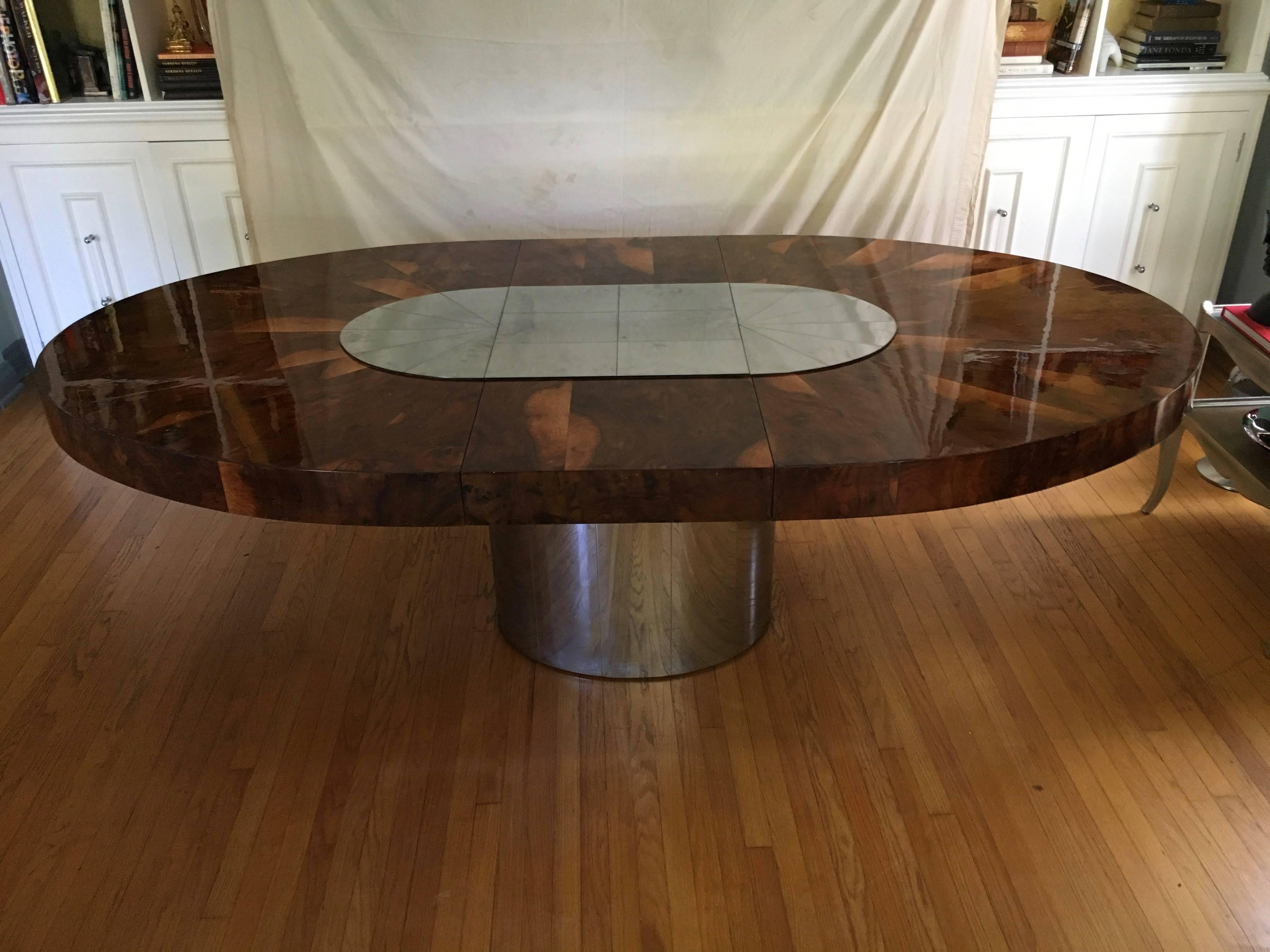 Mid-Century Modern Paul Evans Burl Wood and Chrome Dining Table for Directional, circa 1970s
