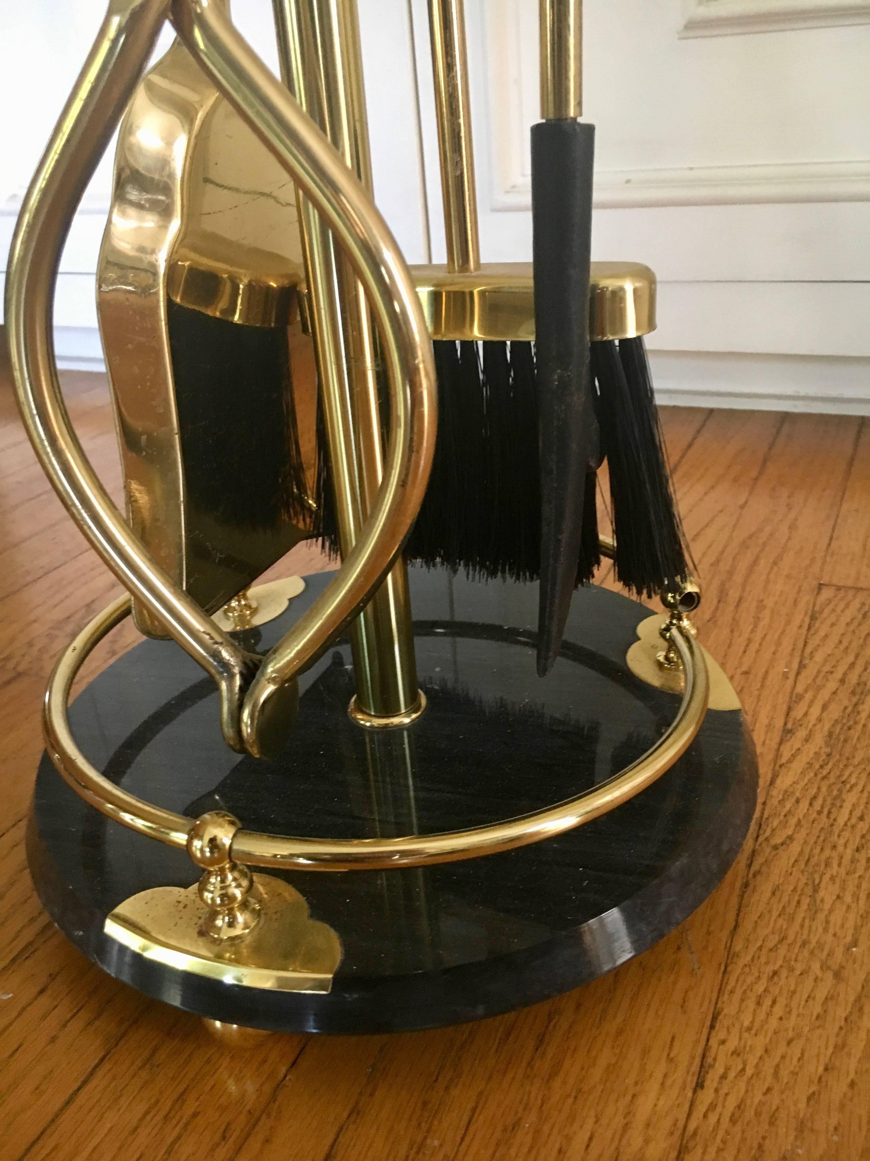 Marble and Brass Fireplace Tools In Excellent Condition In Los Angeles, CA