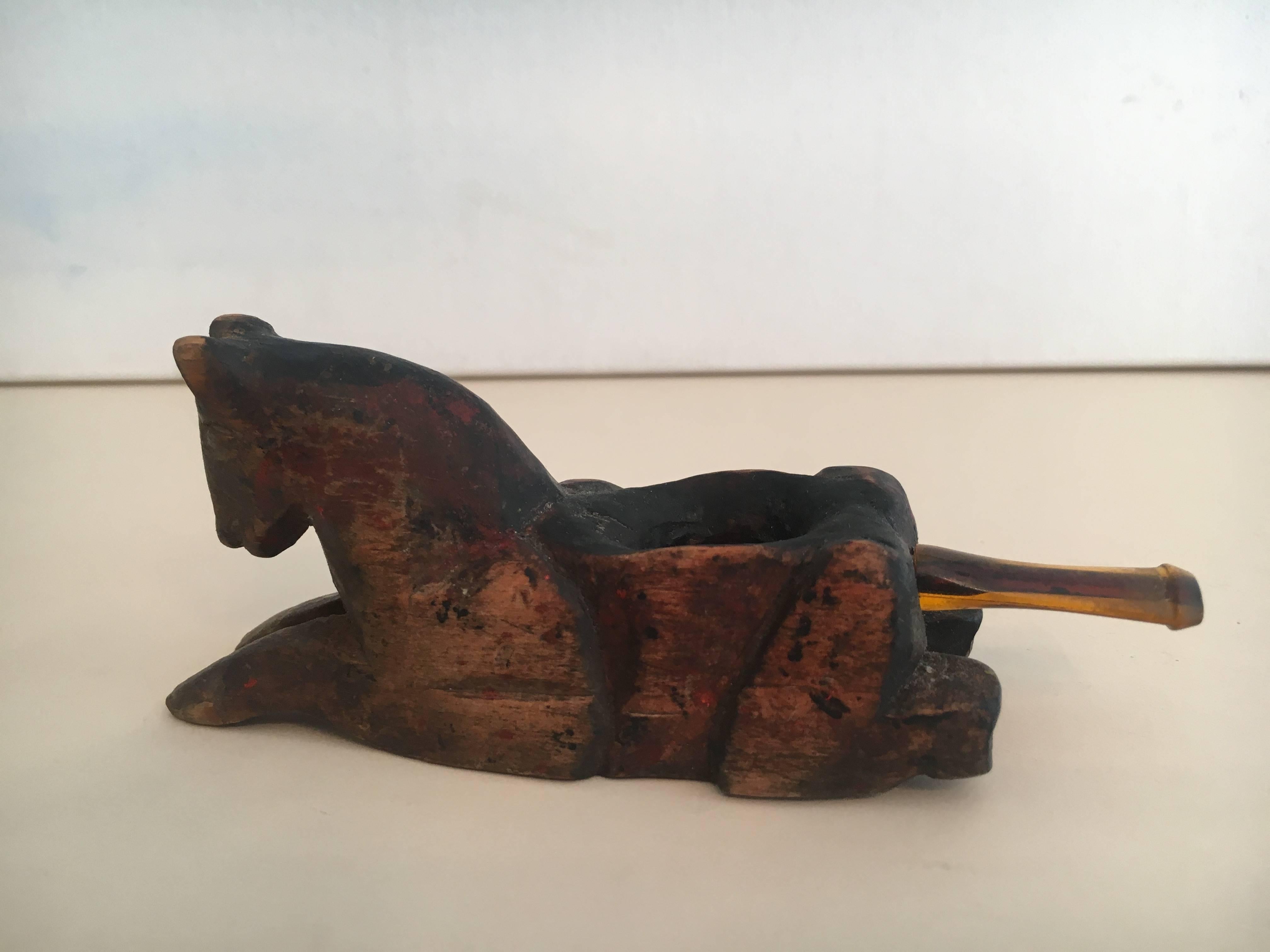 Folk Art Wooden Guatemalan Horse Marijuana 420 Pipe on Stand For Sale