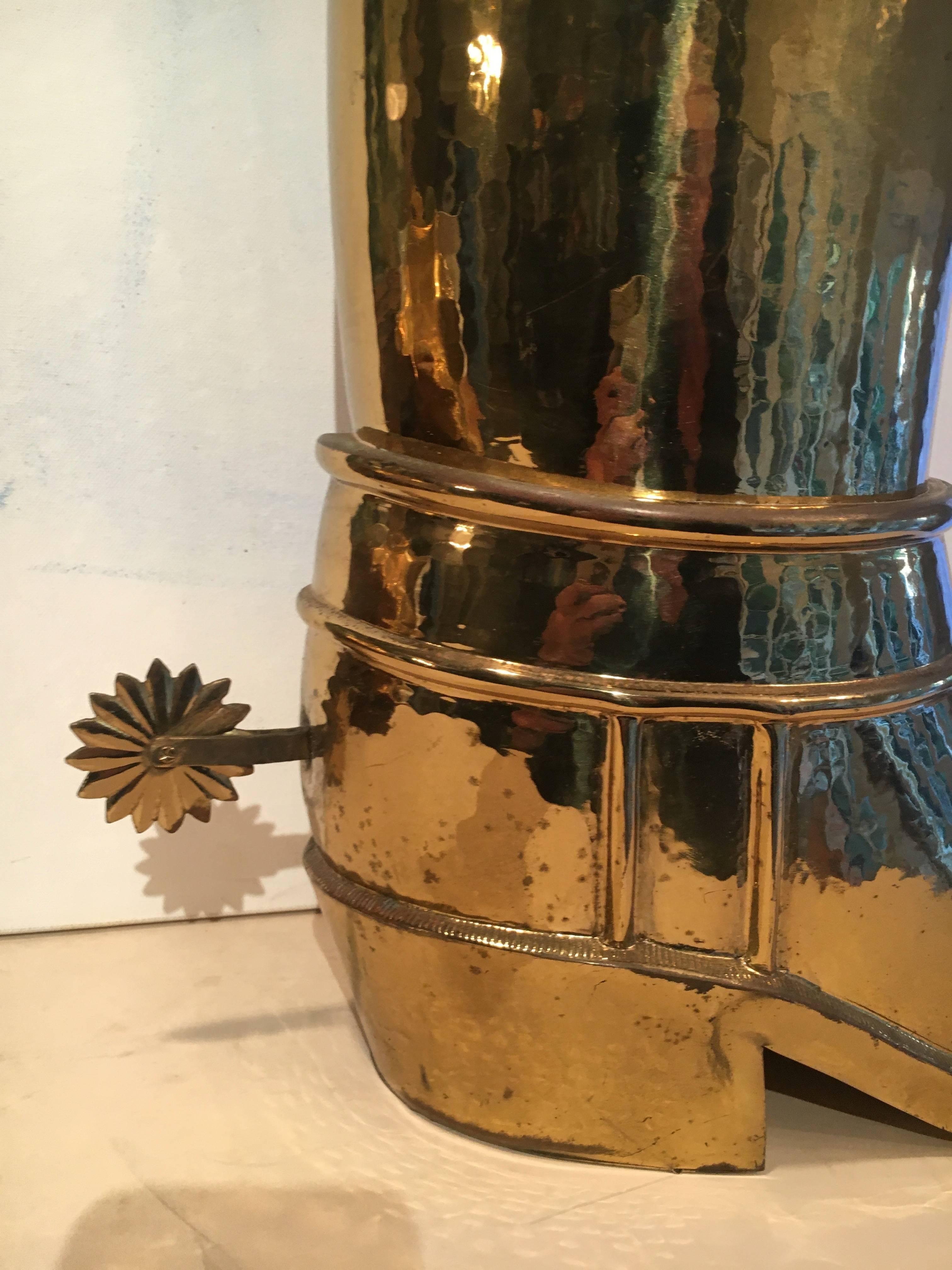 20th Century French Solid Brass Riding Boot Umbrella Stand