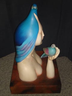 Signed Ceramic Sculpture of a Bird Lady by Sergio Bustamante