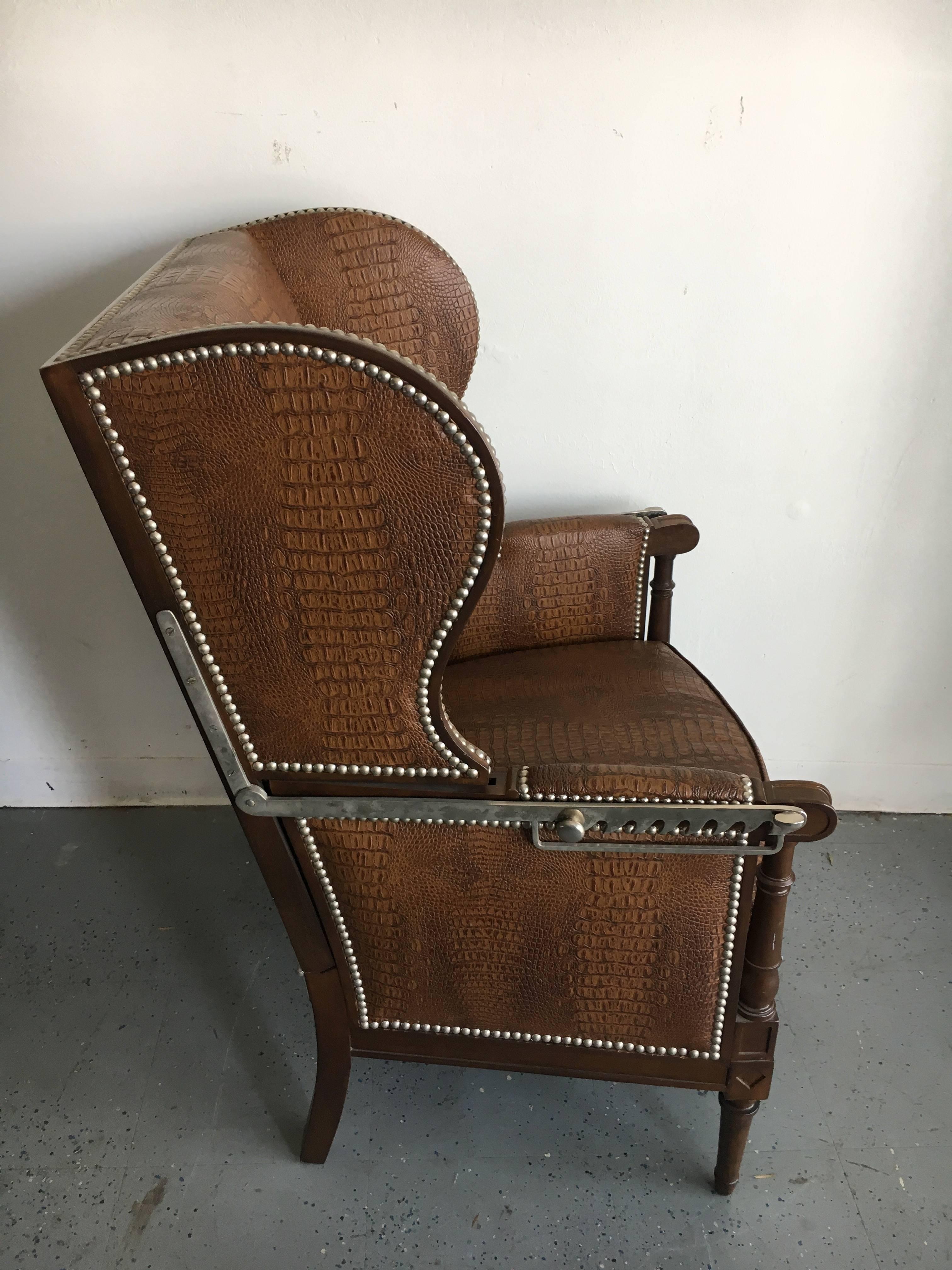Midcentury Recliner in Faux Crocodile In Excellent Condition In Los Angeles, CA