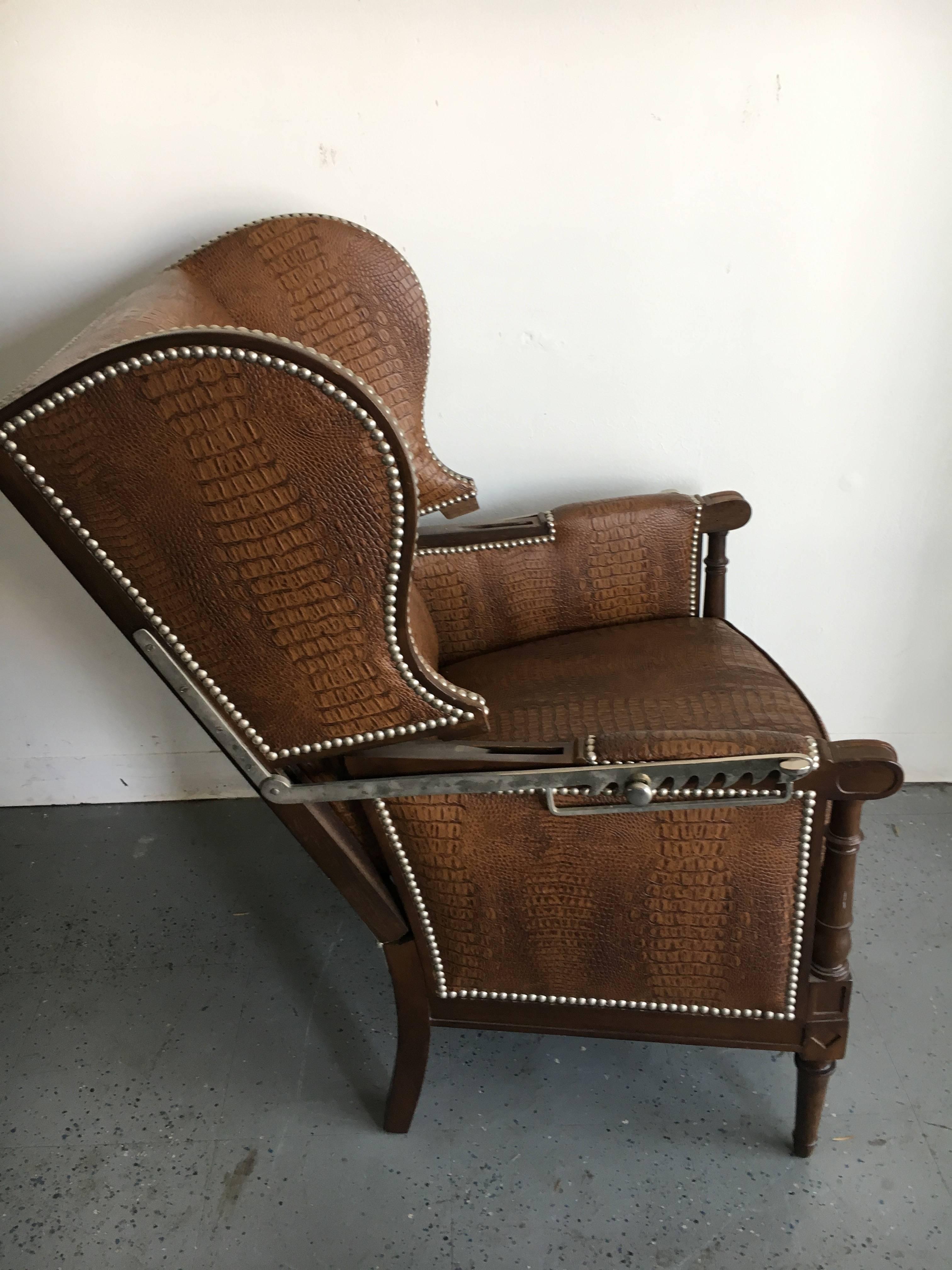 20th Century Midcentury Recliner in Faux Crocodile