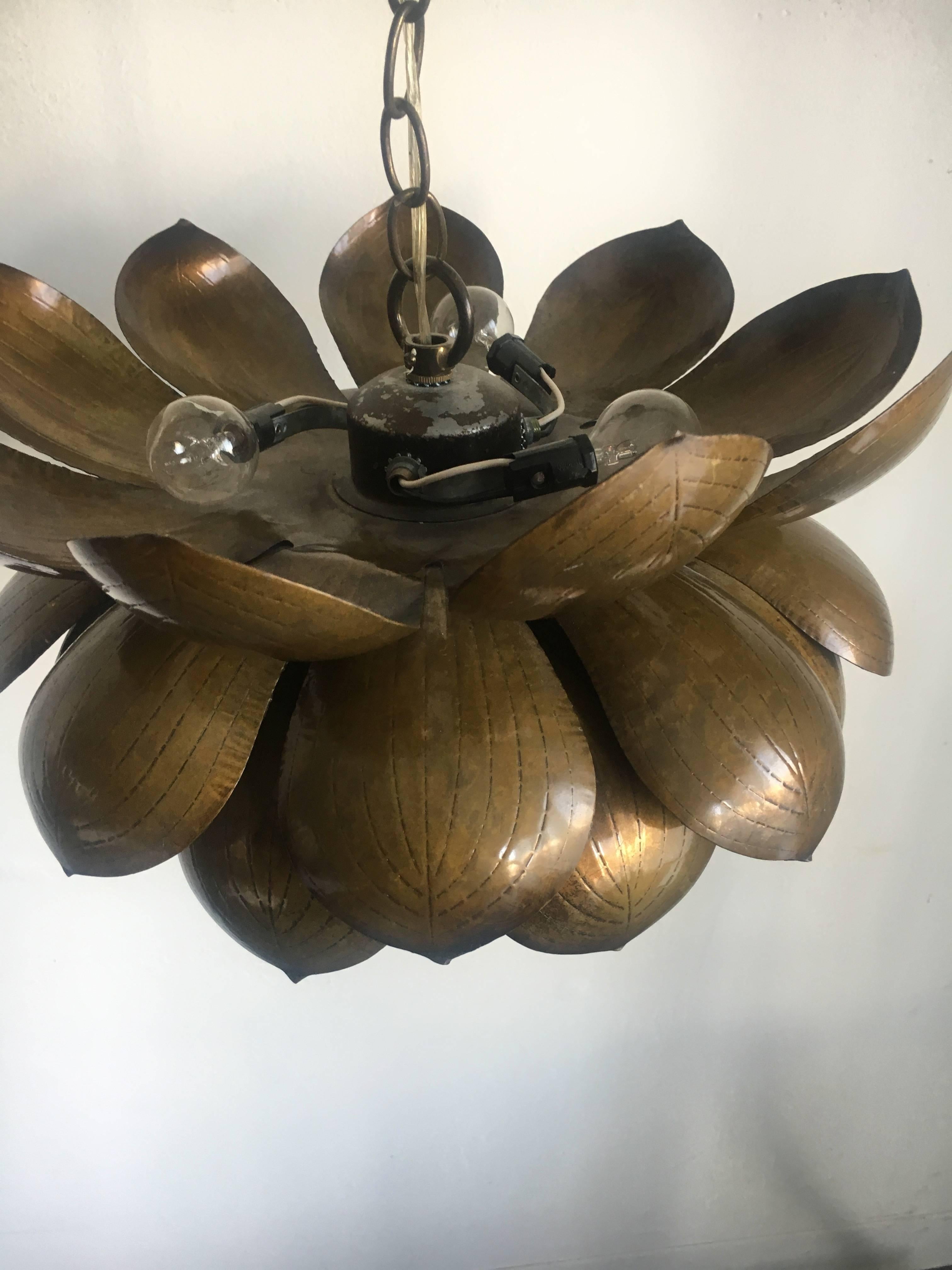 20th Century Brass Lotus Feldman Lamp