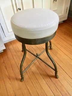 French Brass Vanity Work Stool with Leather Seat