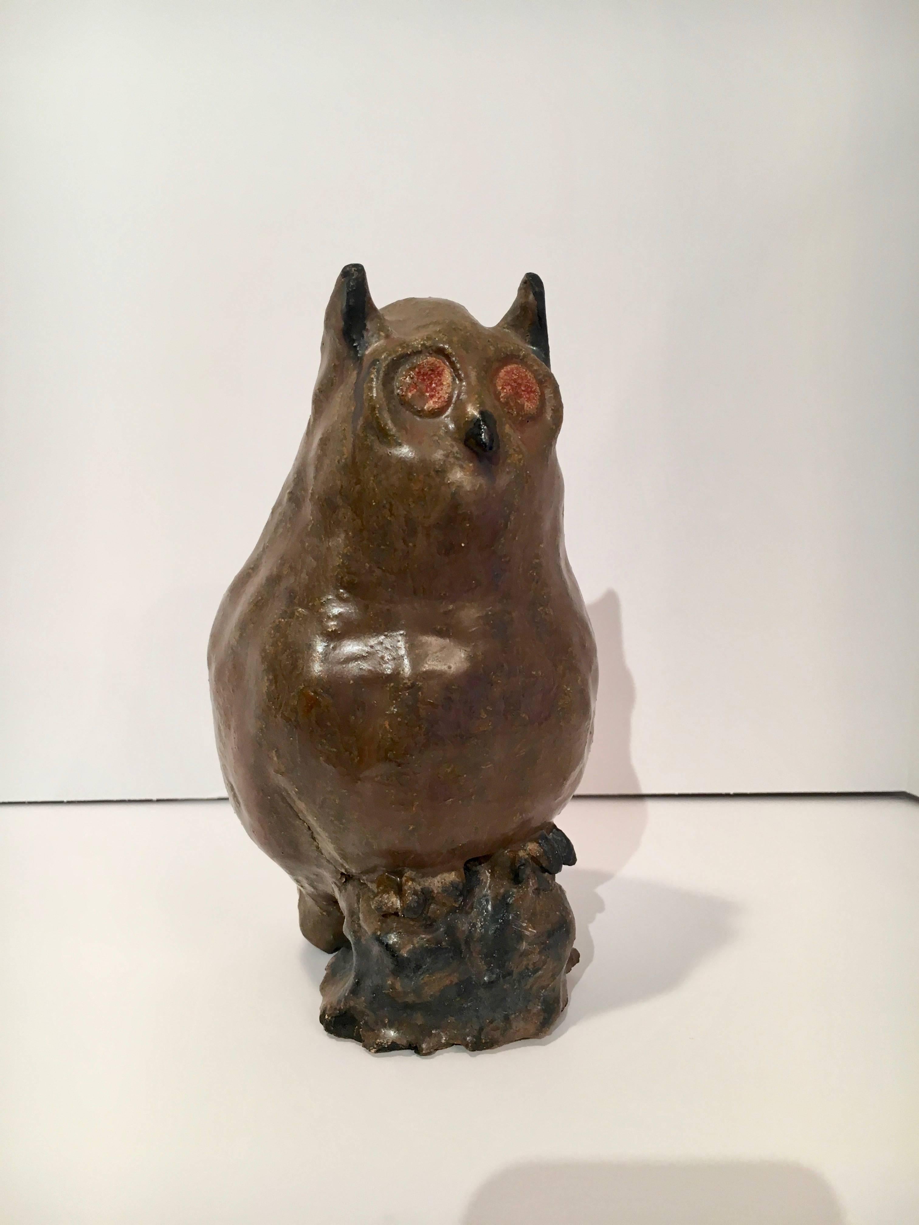 Mid-Century Modern Folk Art Clay Owl Sculpture
