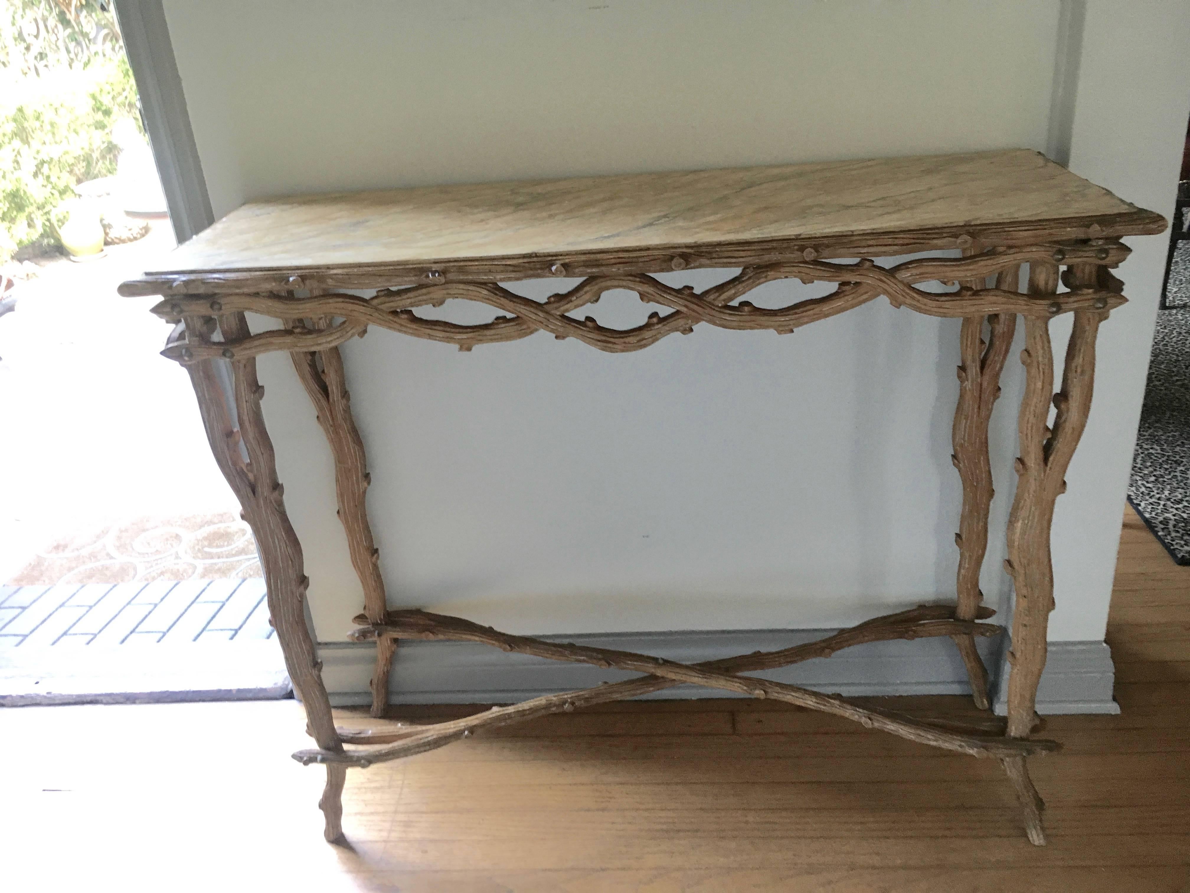 Faux Boi Console Table with Faux Marble Top - Truly a work of art, this faux boi (Artificial Wood) is a treat for any entry, hall or as a sofa table.