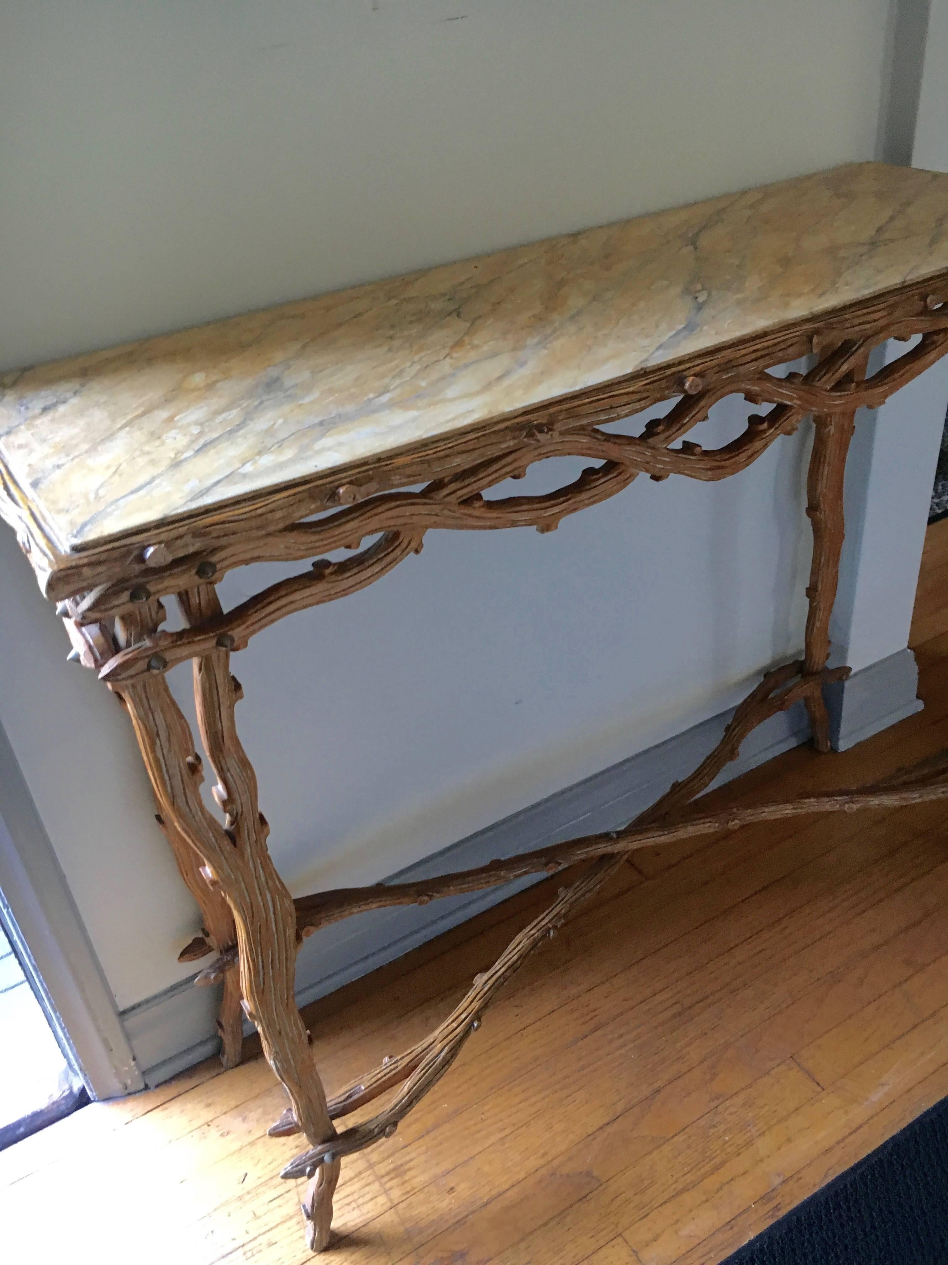 20th Century Faux Boi Console Table with Faux Marble Top