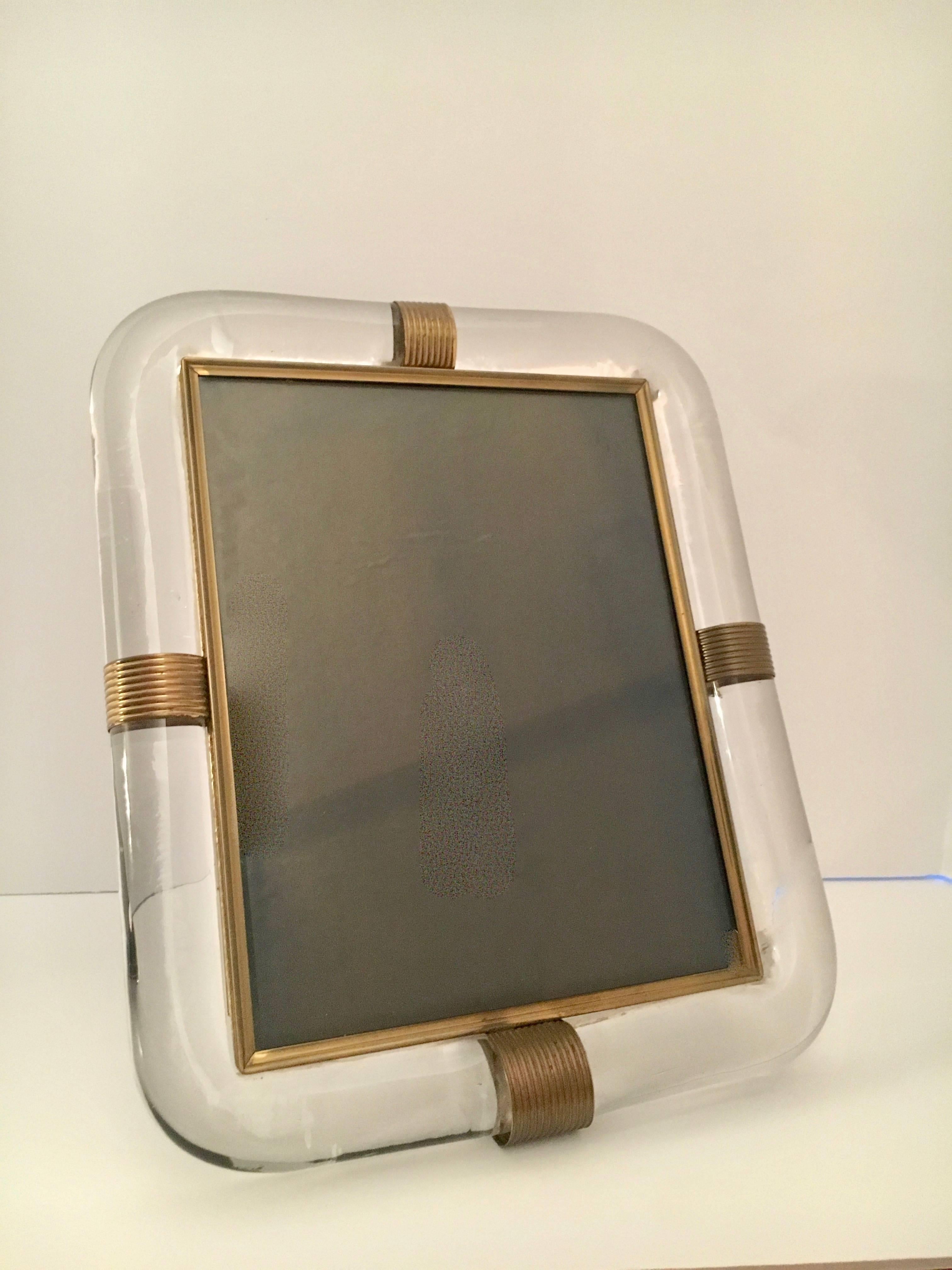 Italian Murano Barovier e Toso Glass and Brass Picture Frame In Excellent Condition In Los Angeles, CA