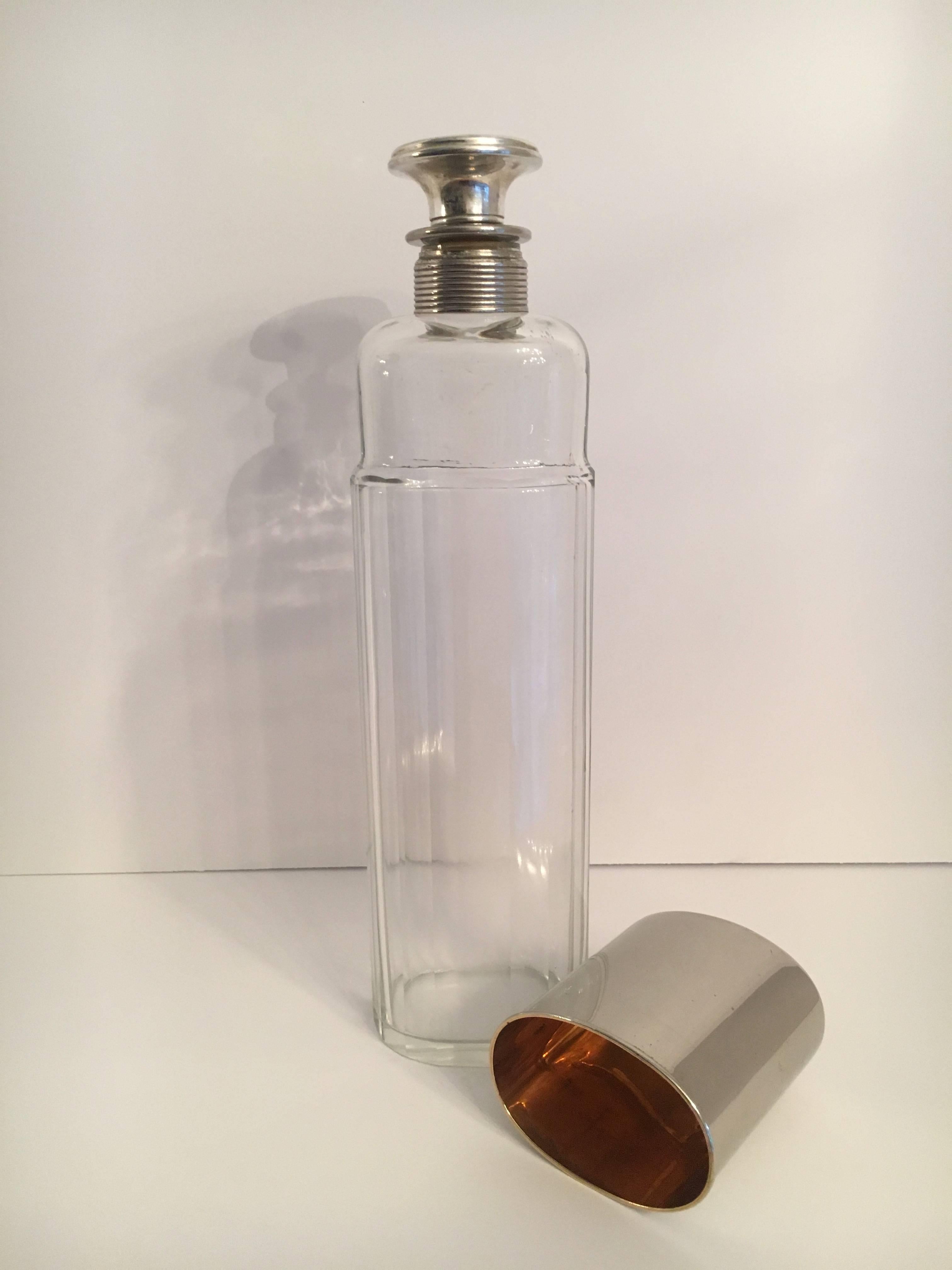 Mid-Century Modern Sterling and Glass Water Bottle Decanter 