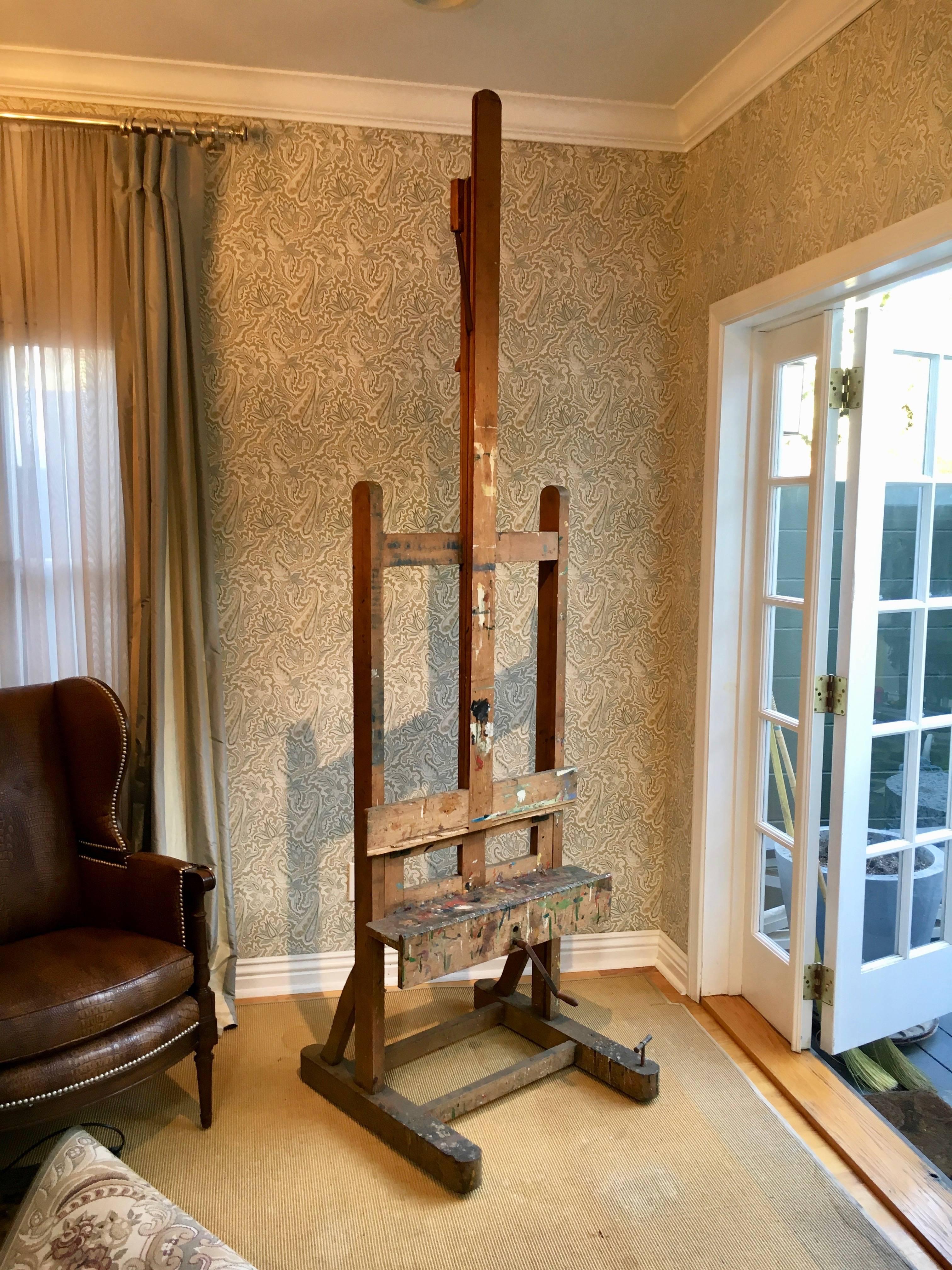 19th Century French Adjustable Vintage Wood Artists Easel  In Good Condition In Los Angeles, CA