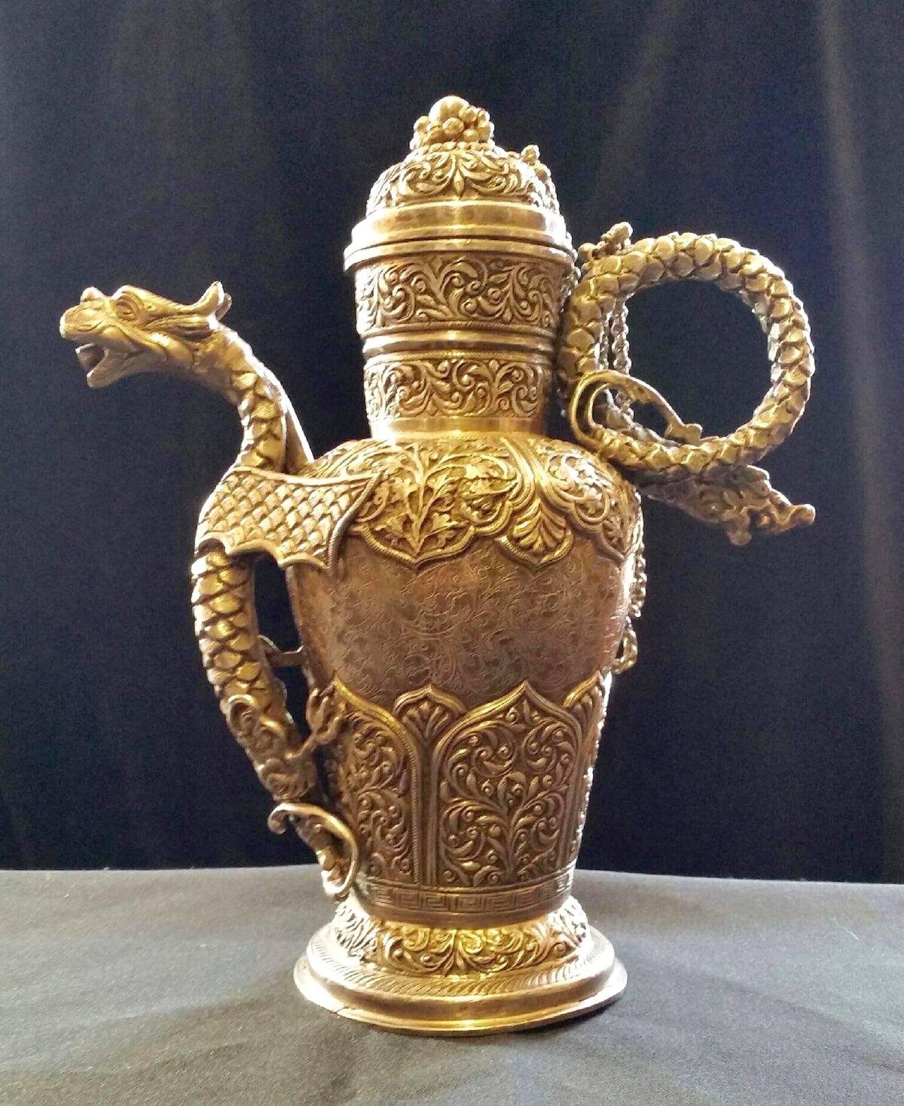 Tibetan Repousse Silver Dragon Teapot In Excellent Condition In Los Angeles, CA