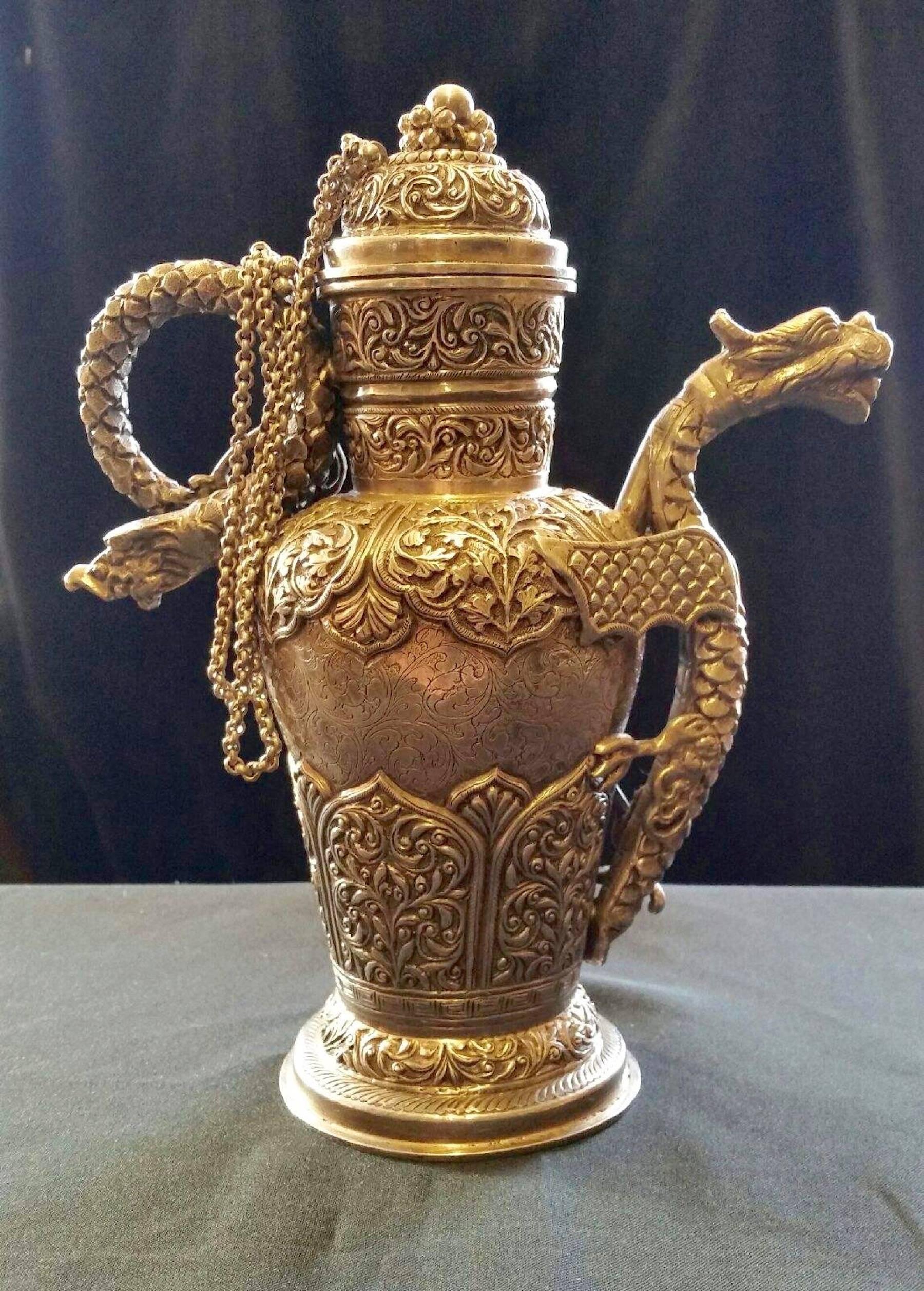Tibetan Repousse Silver Dragon Teapot 1