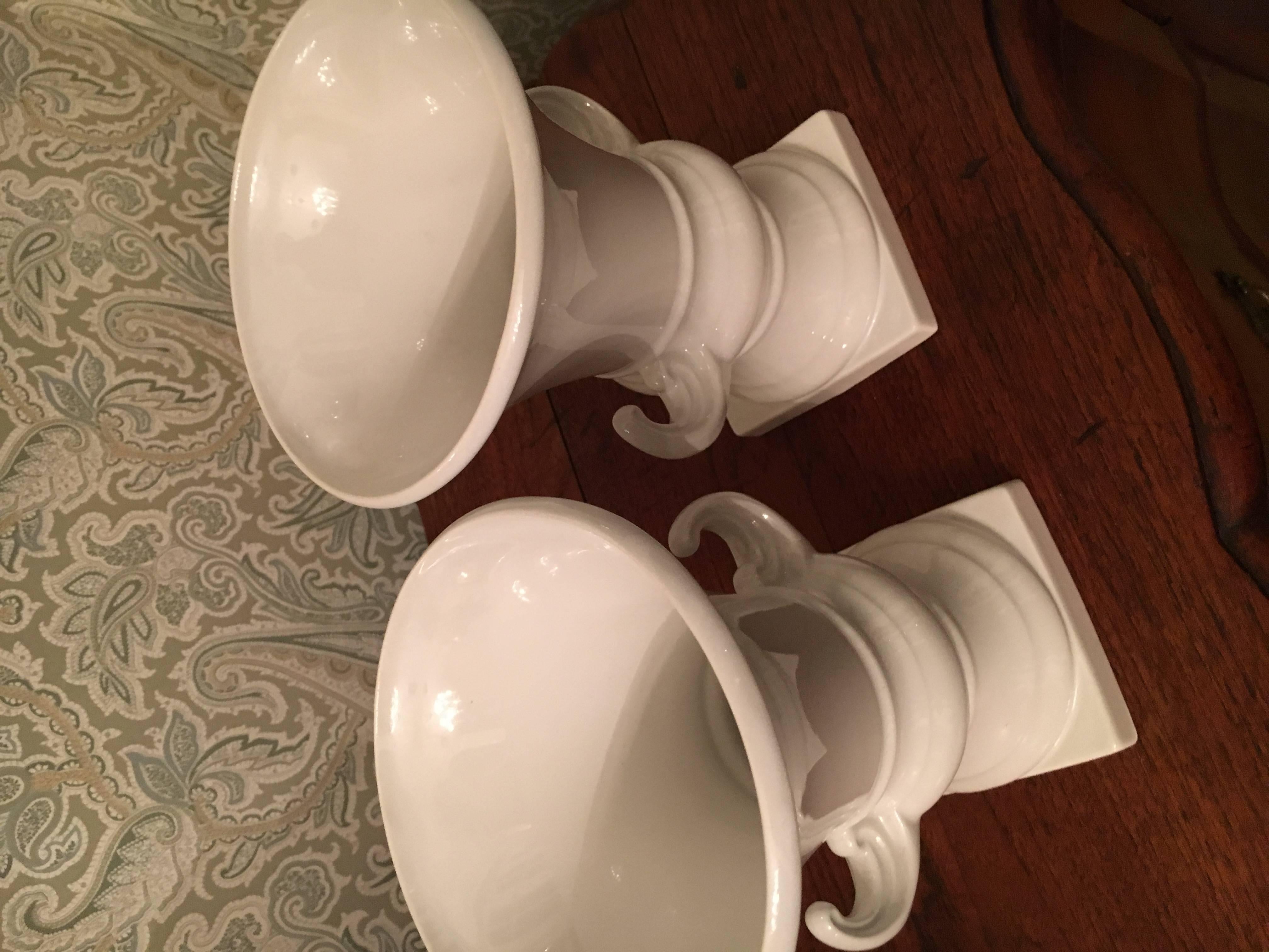 Pair of Italian white ceramic urns. 9